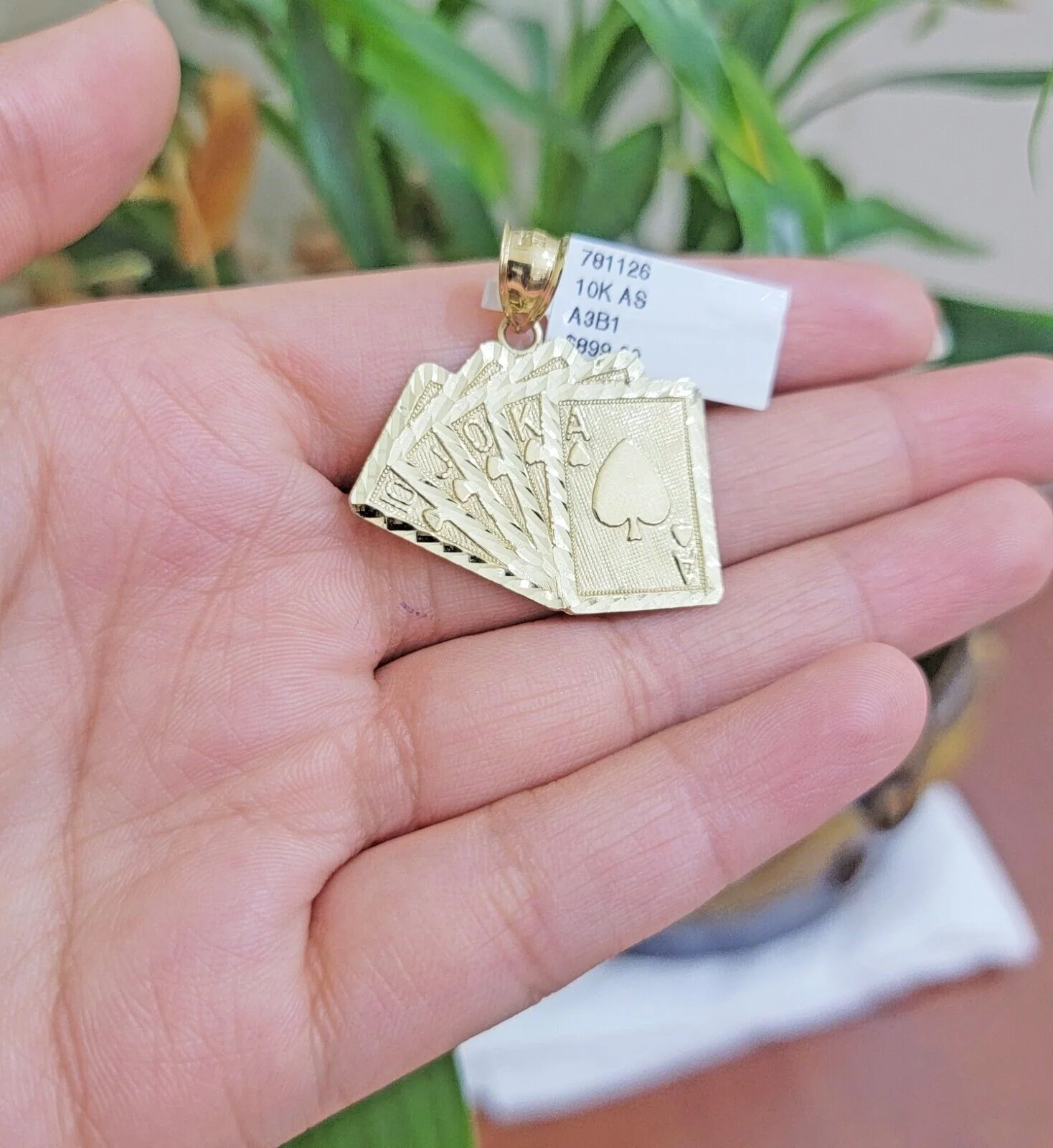 10k Yellow Gold Charm Pendant Card Royal Flush REAL 10kt - Image 3
