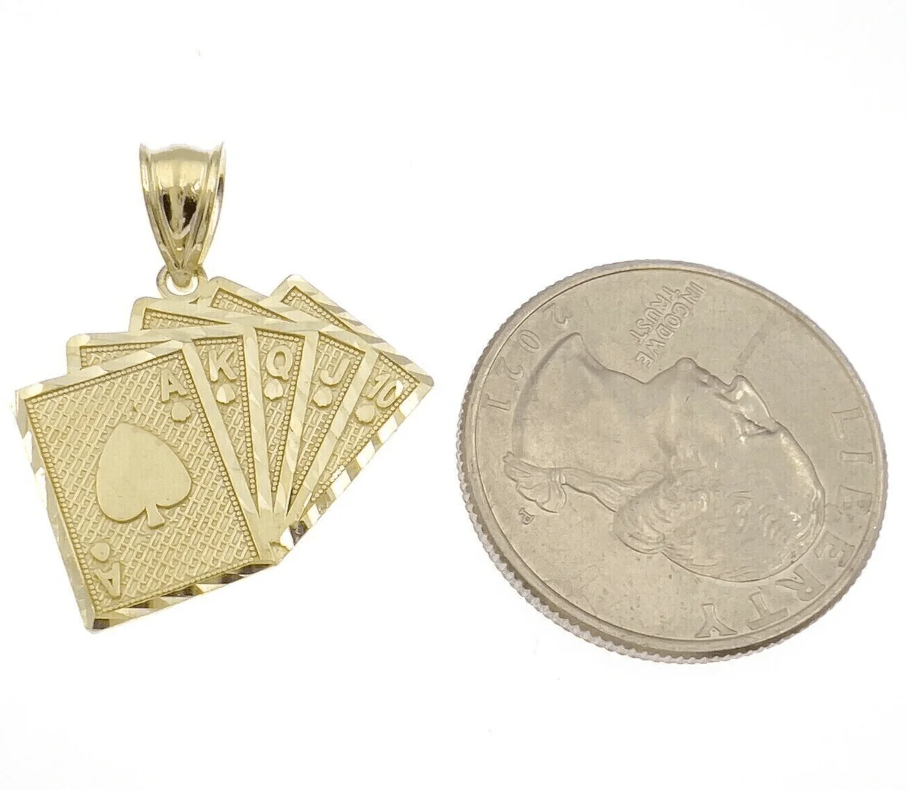 10k Yellow Gold Charm Pendant Card Royal Flush REAL 10kt - Image 4