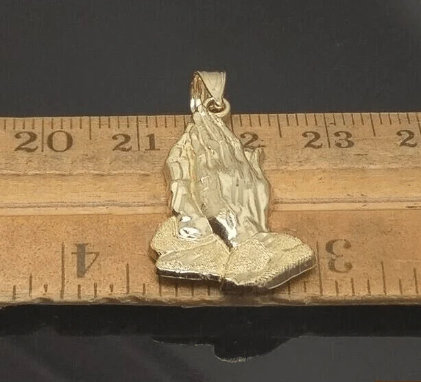 10k Yellow Gold Charm Pendant Praying hand REAL 10kt For chain - Image 2