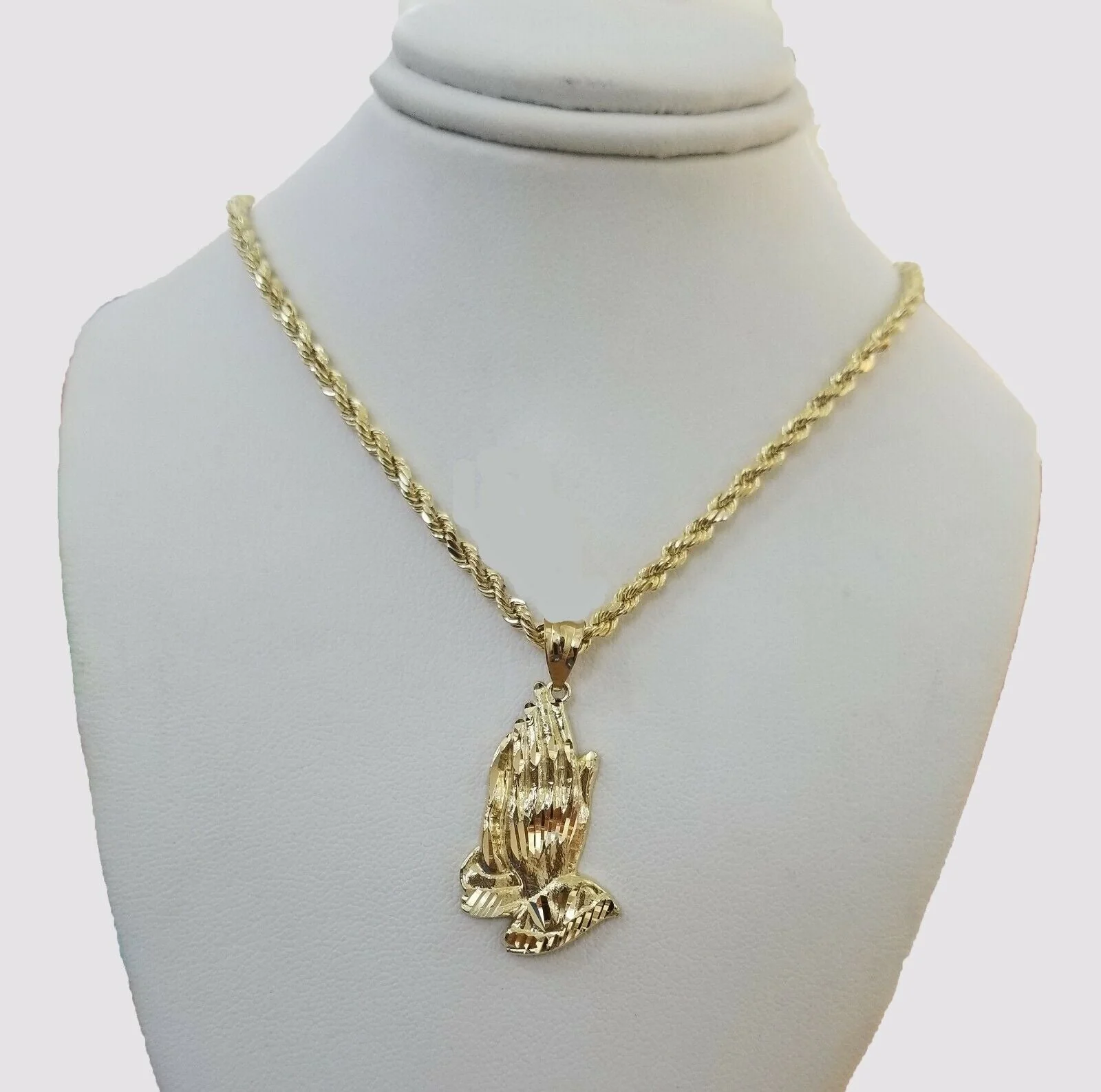 10k Yellow Gold Charm Pendant Praying hand REAL 10kt For chain - Image 3