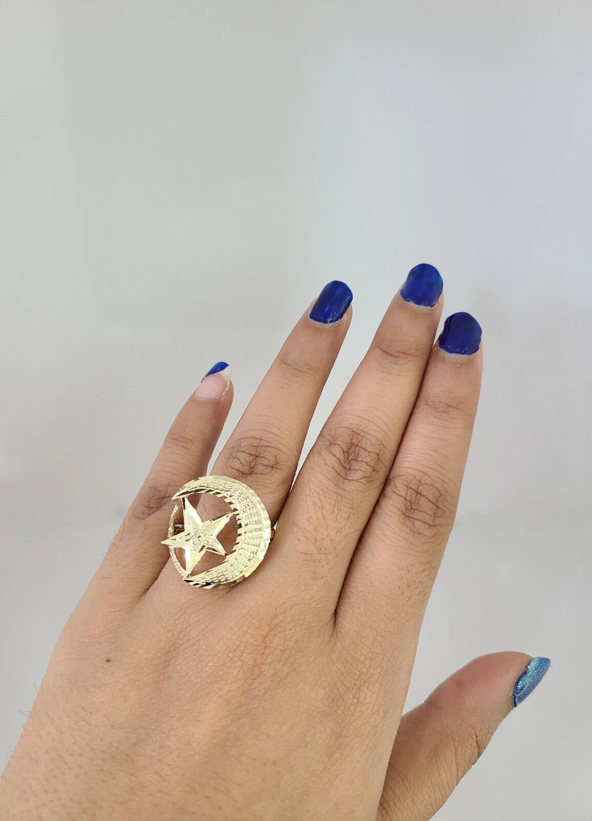 10k Yellow Gold Crescent Moon Star Ring Casual Men's Band Religious Islamic All Sizes - Image 2