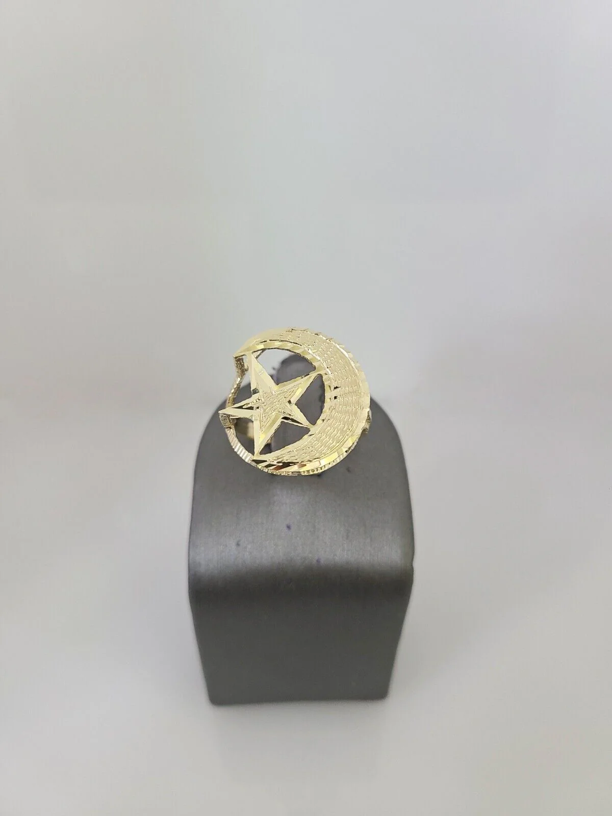 10k Yellow Gold Crescent Moon Star Ring Casual Men's Band Religious Islamic All Sizes - Image 3