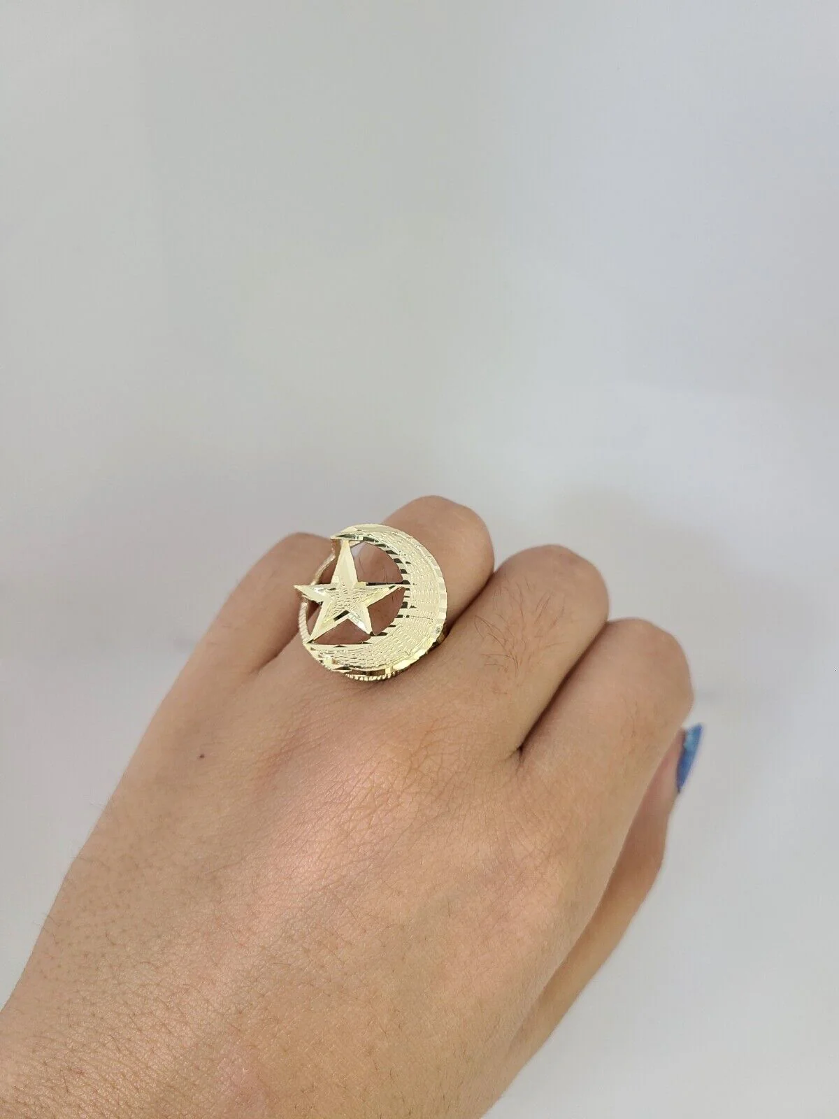 10k Yellow Gold Crescent Moon Star Ring Casual Men's Band Religious Islamic All Sizes - Image 4