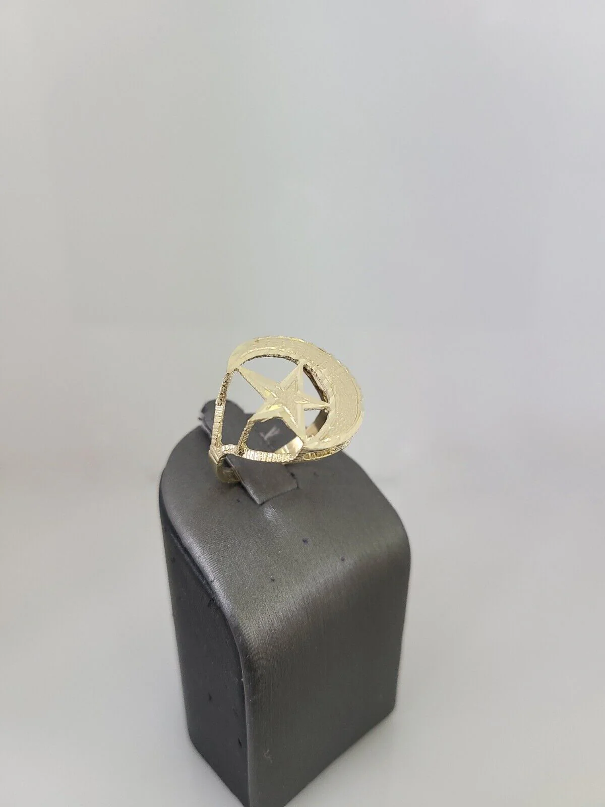 10k Yellow Gold Crescent Moon Star Ring Casual Men's Band Religious Islamic All Sizes - Image 5