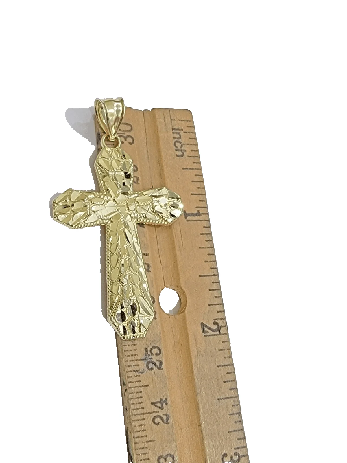 10k Yellow Gold Cross Charm Jesus Pendant 2'' Inch Necklace Chain Real 10kt - Image 2