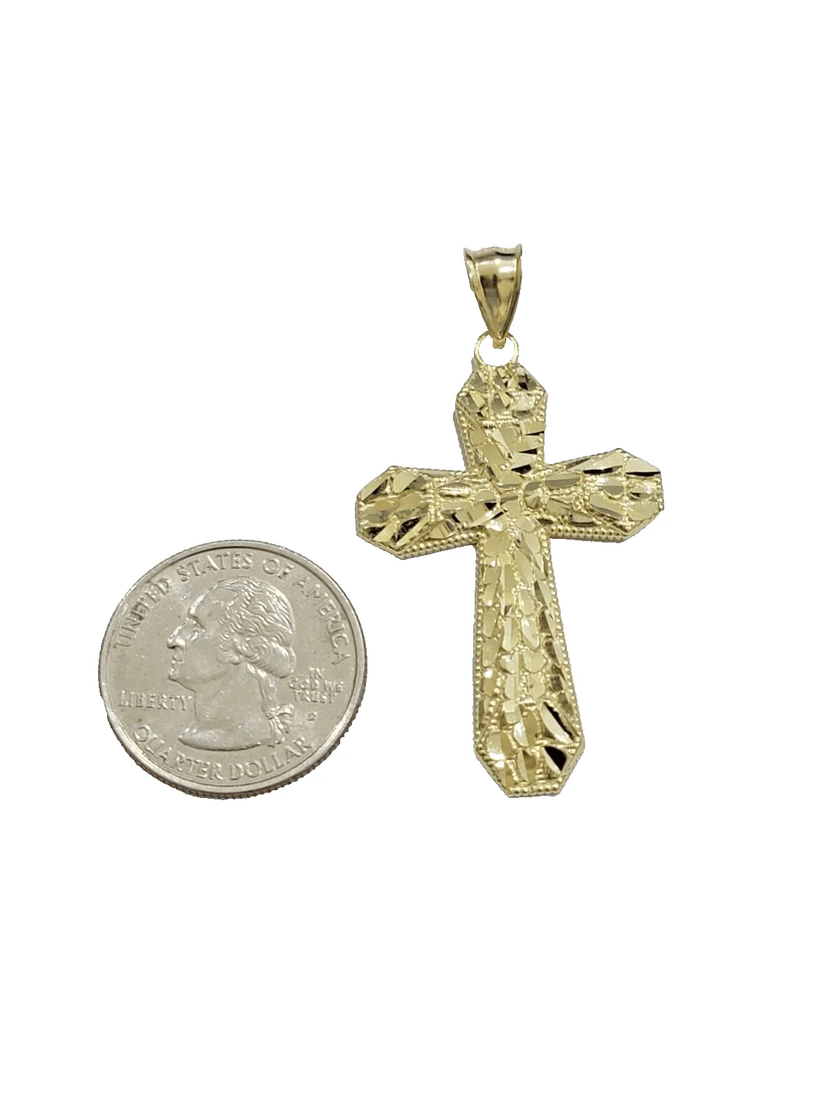 10k Yellow Gold Cross Charm Jesus Pendant 2'' Inch Necklace Chain Real 10kt - Image 6