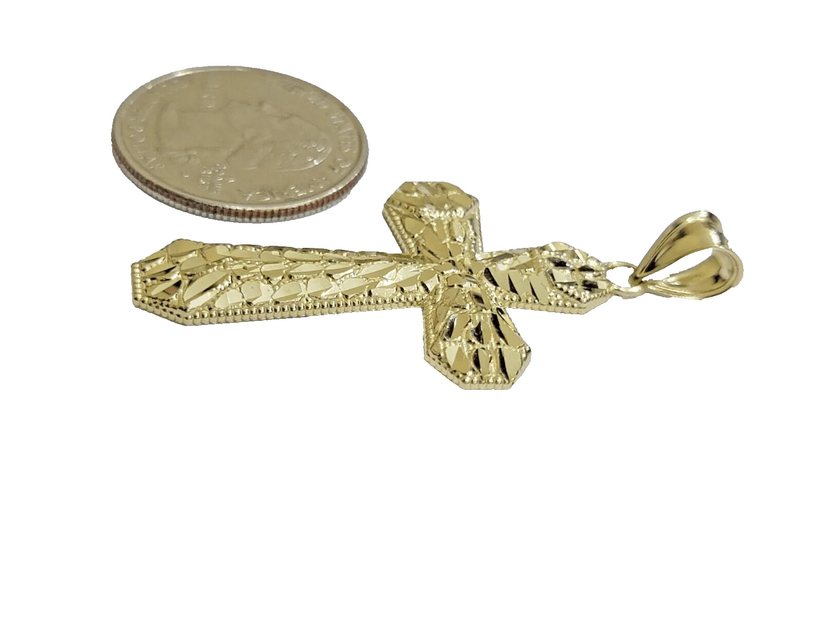 10k Yellow Gold Cross Charm Jesus Pendant 2'' Inch Necklace Chain Real 10kt - Image 7