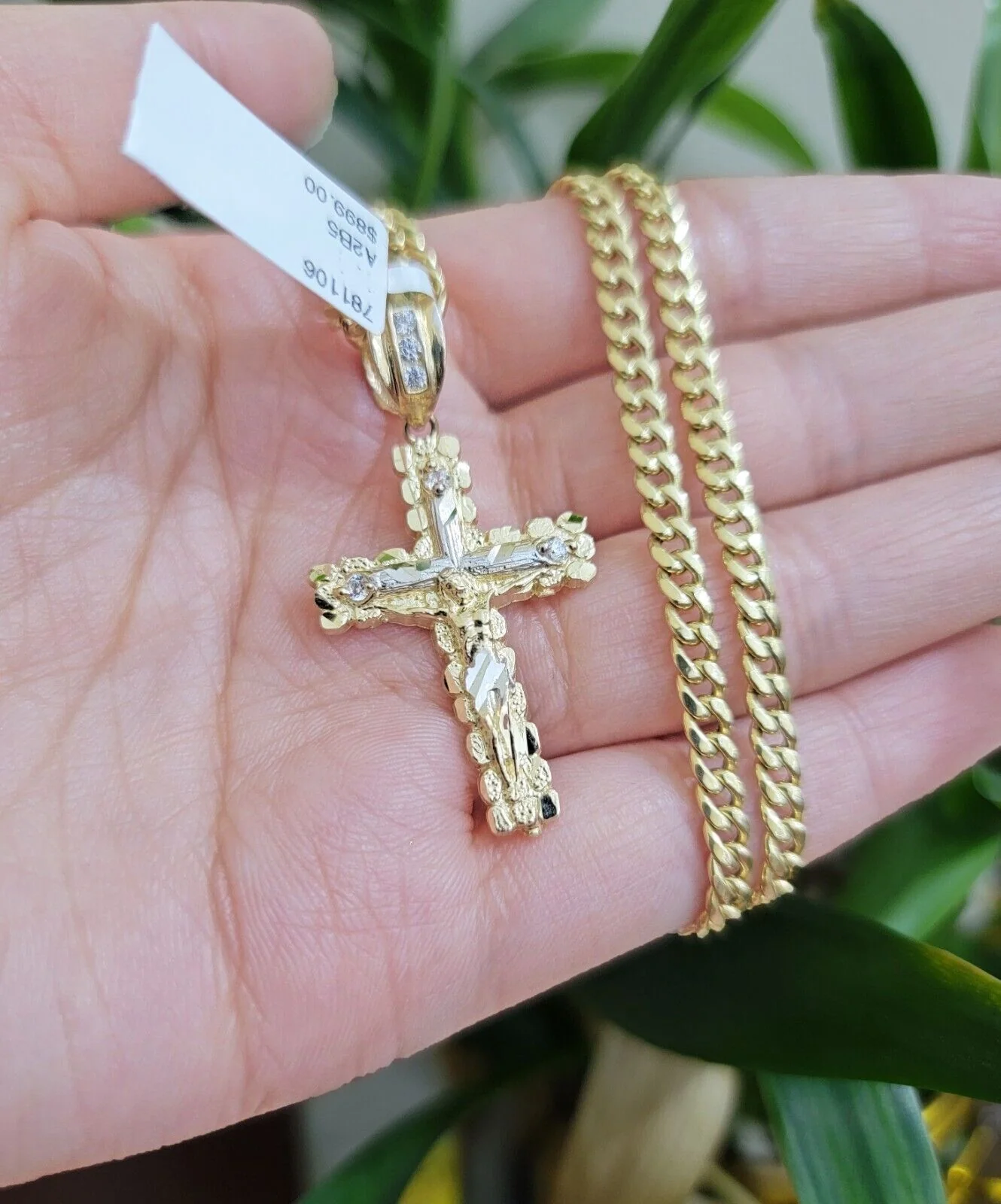 10k Yellow Gold Cross Charm Pendant 18-26" Miami Cuban Link Chain Necklace SET - Image 3