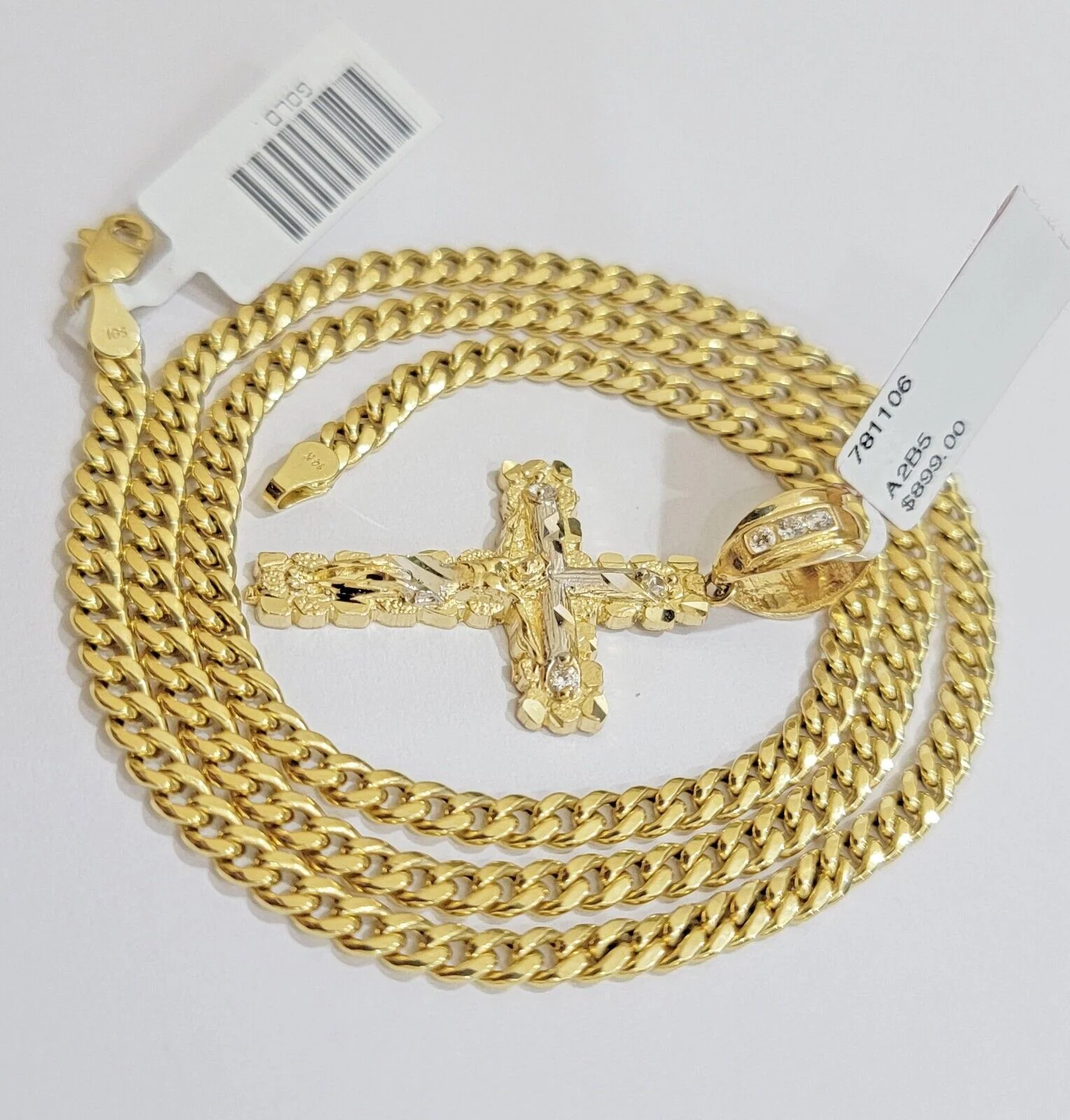 10k Yellow Gold Cross Charm Pendant 18-26" Miami Cuban Link Chain Necklace SET - Image 6