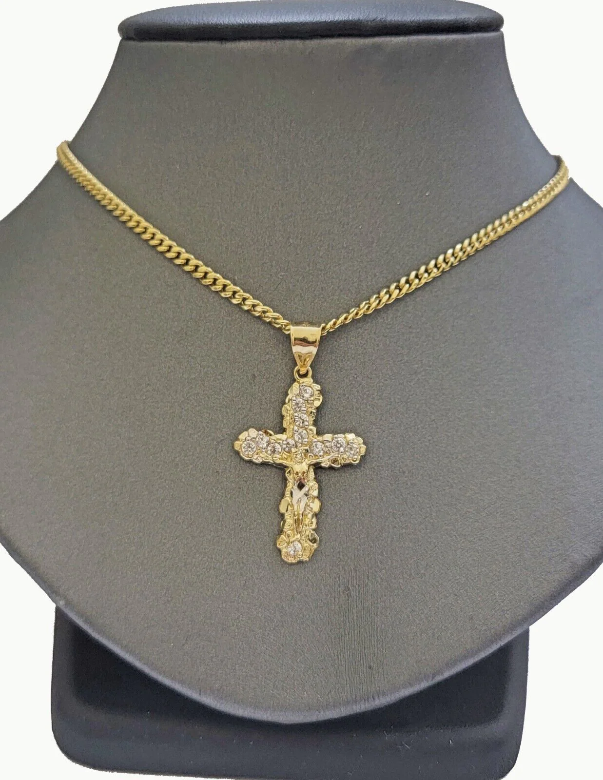 10k Yellow Gold Cross Charm pendant & Miami cuban Link Chain Necklace 2.5mm 18" - Image 3