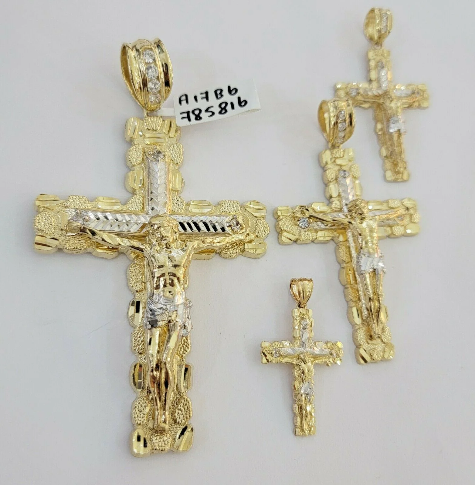 10k yellow Gold cross Pendant charm Jesus crucifix 4" 3" 2" 1.5" Men women, REAL