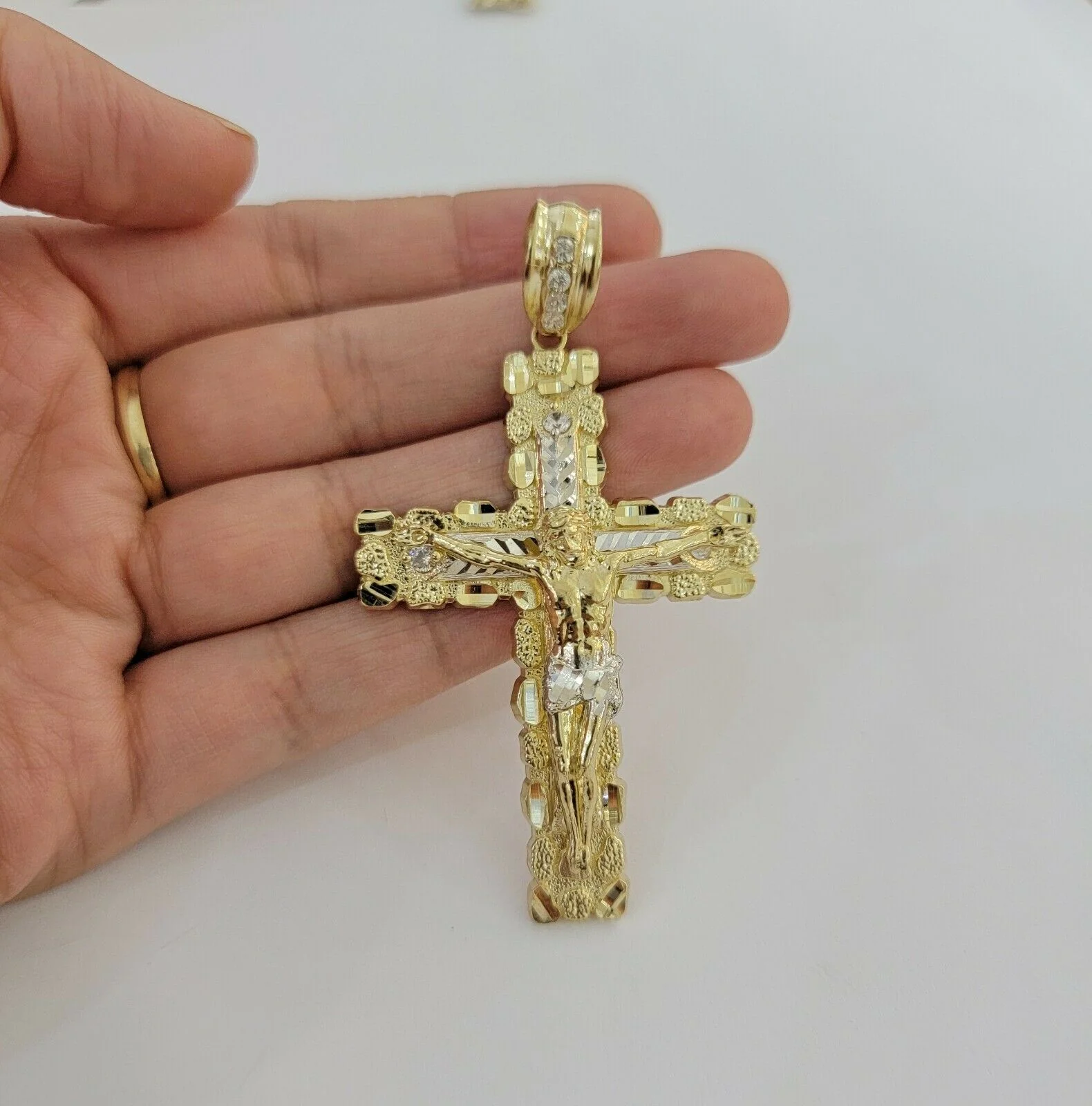 10k yellow Gold cross Pendant charm Jesus crucifix 4" 3" 2" 1.5" Men women, REAL - Image 13