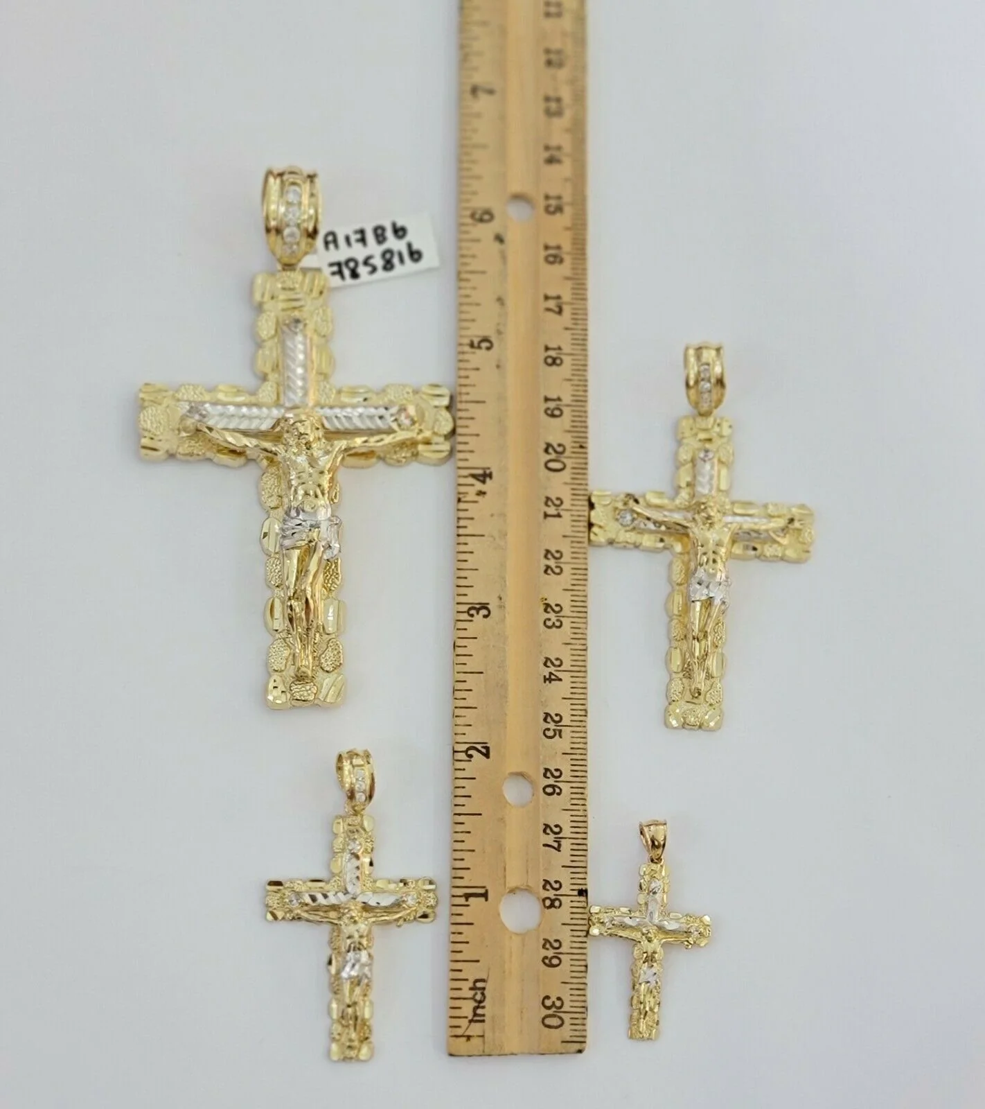 10k yellow Gold cross Pendant charm Jesus crucifix 4" 3" 2" 1.5" Men women, REAL - Image 5