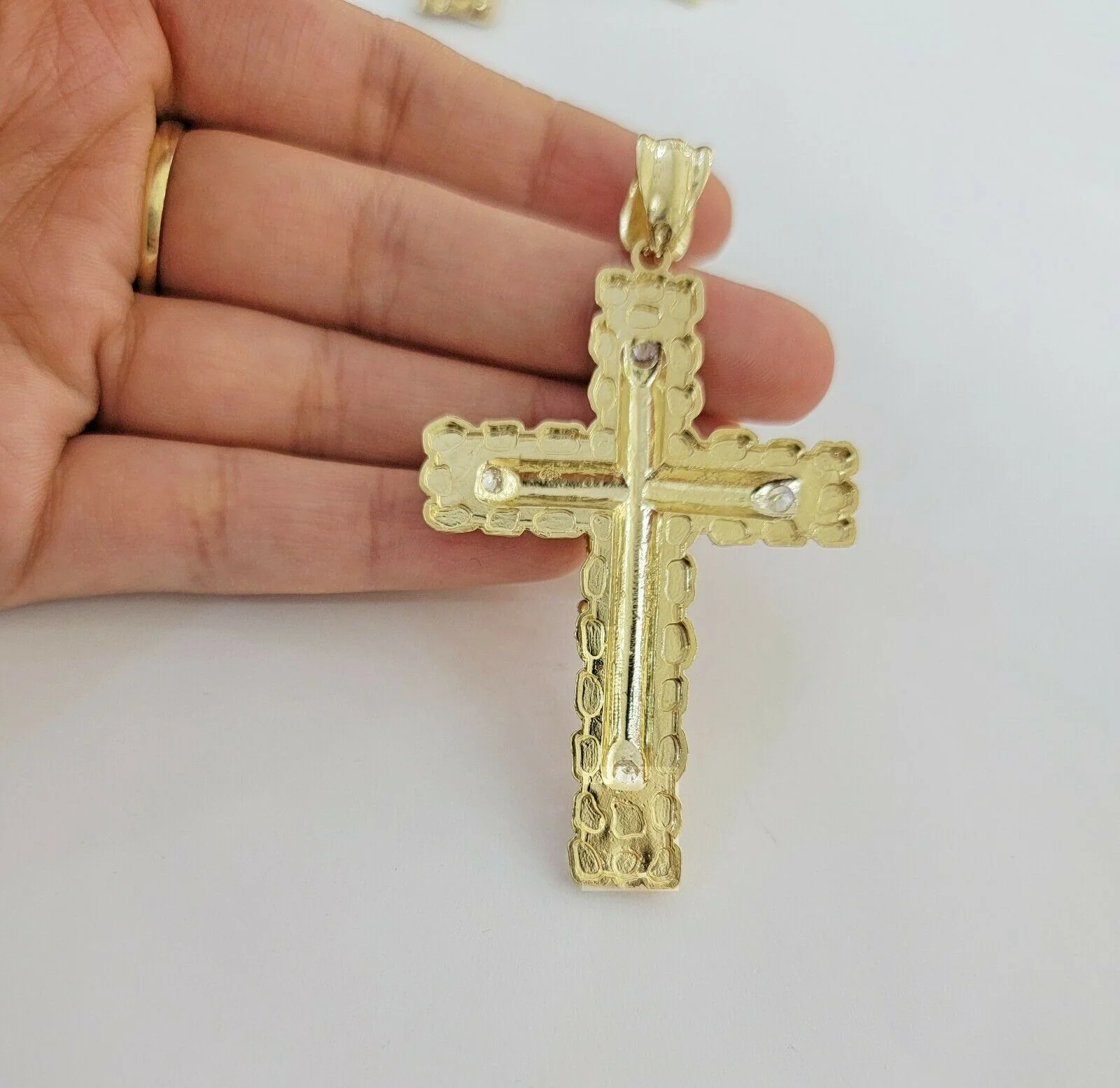 10k yellow Gold cross Pendant charm Jesus crucifix 4" 3" 2" 1.5" Men women, REAL - Image 7