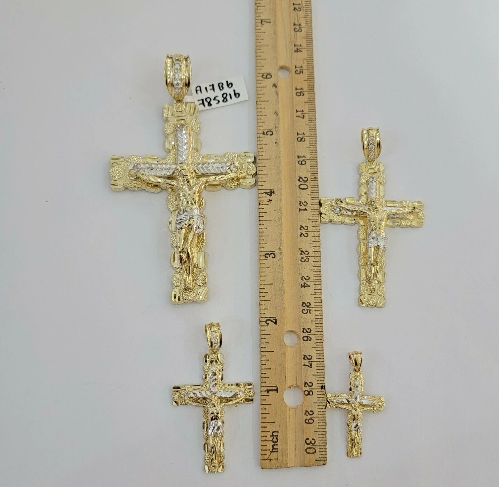 10k yellow Gold cross Pendant charm Jesus crucifix 4" 3" 2" 1.5" Men women, REAL - Image 8