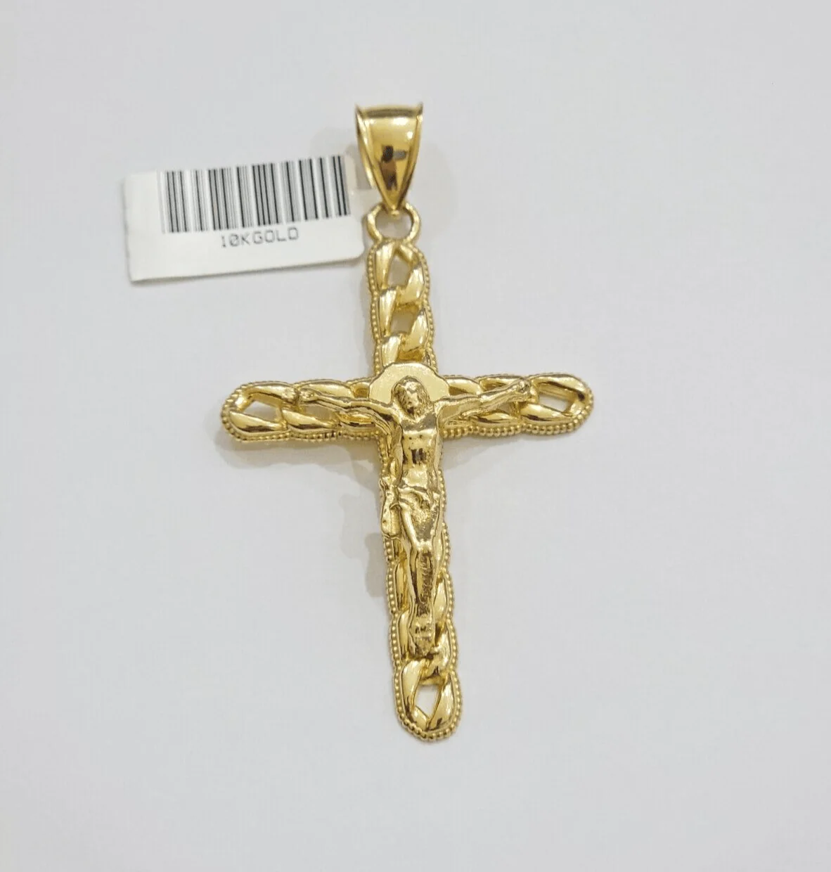 10K Yellow Gold Cross Pendant Mens Jesus Crucifix Charm 2.5 Inch For Thick Chain - Image 2
