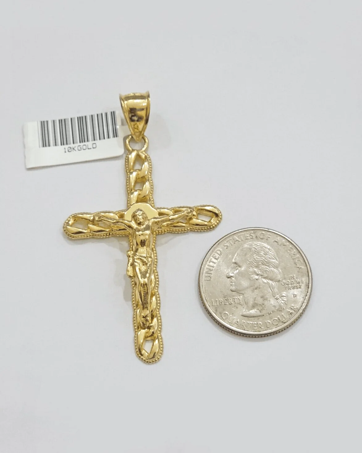10K Yellow Gold Cross Pendant Mens Jesus Crucifix Charm 2.5 Inch For Thick Chain - Image 6