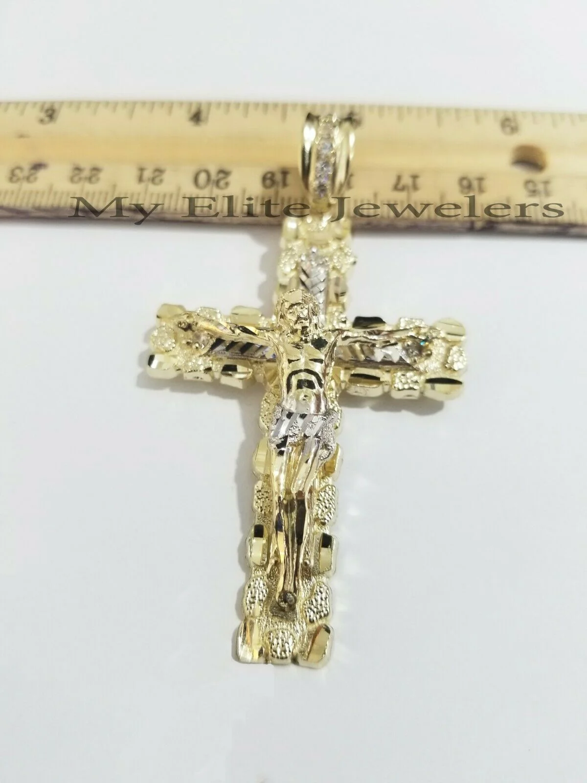 10K Yellow Gold Cross Pendant Men's Jesus Crucifix Charm 3" , fits Thick Chain - Image 3