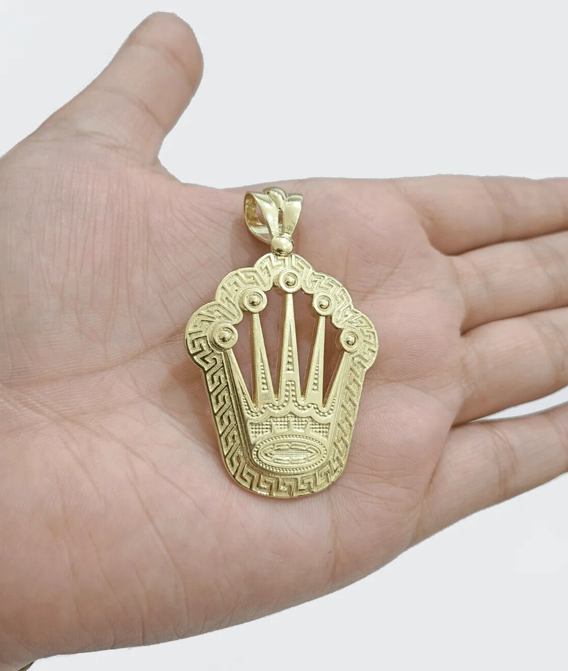 10k Yellow Gold Crown Charm Rope Chain Necklace 7mm 2'' Pendant 10kt Real - Image 12