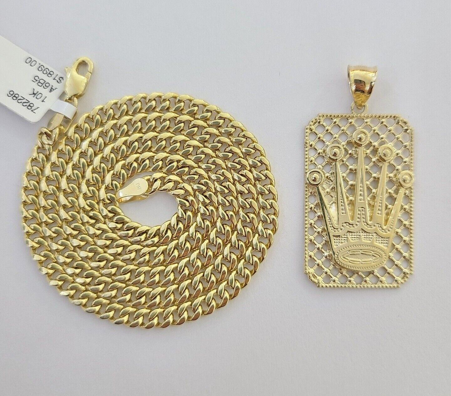 10K Yellow Gold Crown Pendent 4mm 18" 20" 22"24"26" Inch Miami Cuban Chain - Image 2