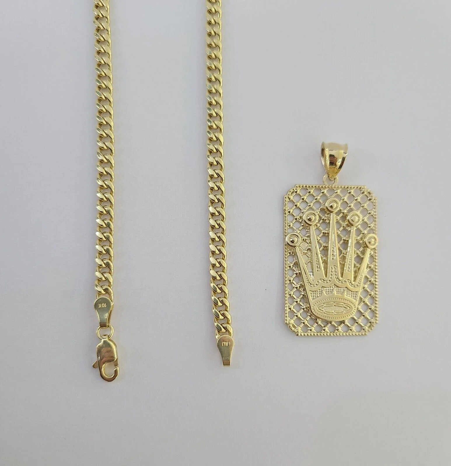 10K Yellow Gold Crown Pendent 4mm 18" 20" 22"24"26" Inch Miami Cuban Chain - Image 7