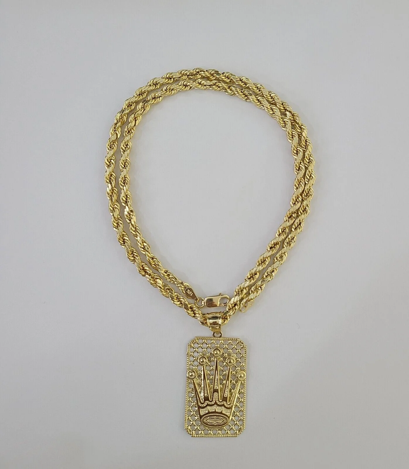 Real 10K Yellow Gold Crown Pendent 4mm Rope Chain 18" 20" 22"24"26" Inch - Image 5