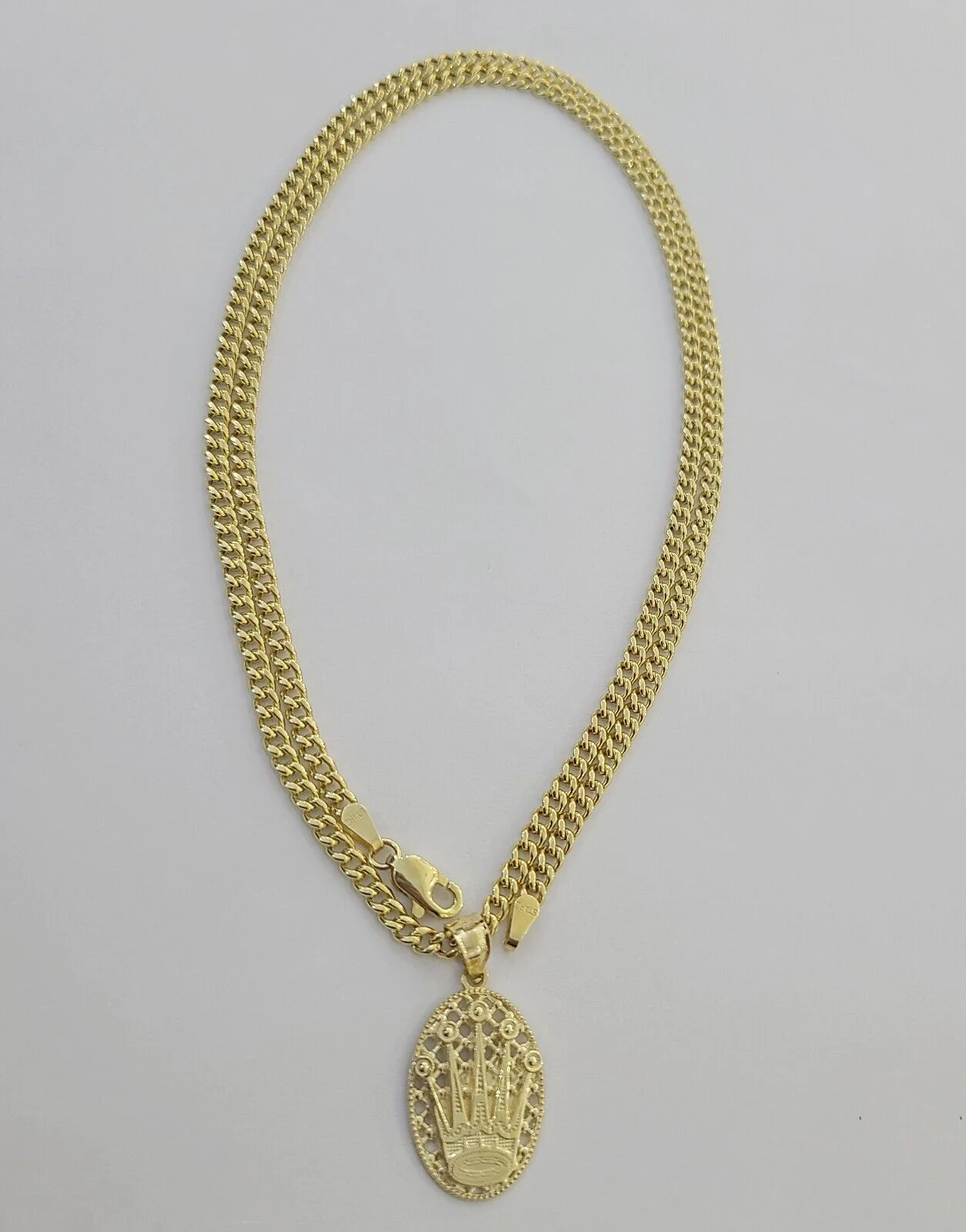 10K Yellow Gold Crown Pendent Charm 3mm Miami Cubn Chain 18" 20" 22" 24" 26"Inch - Image 9
