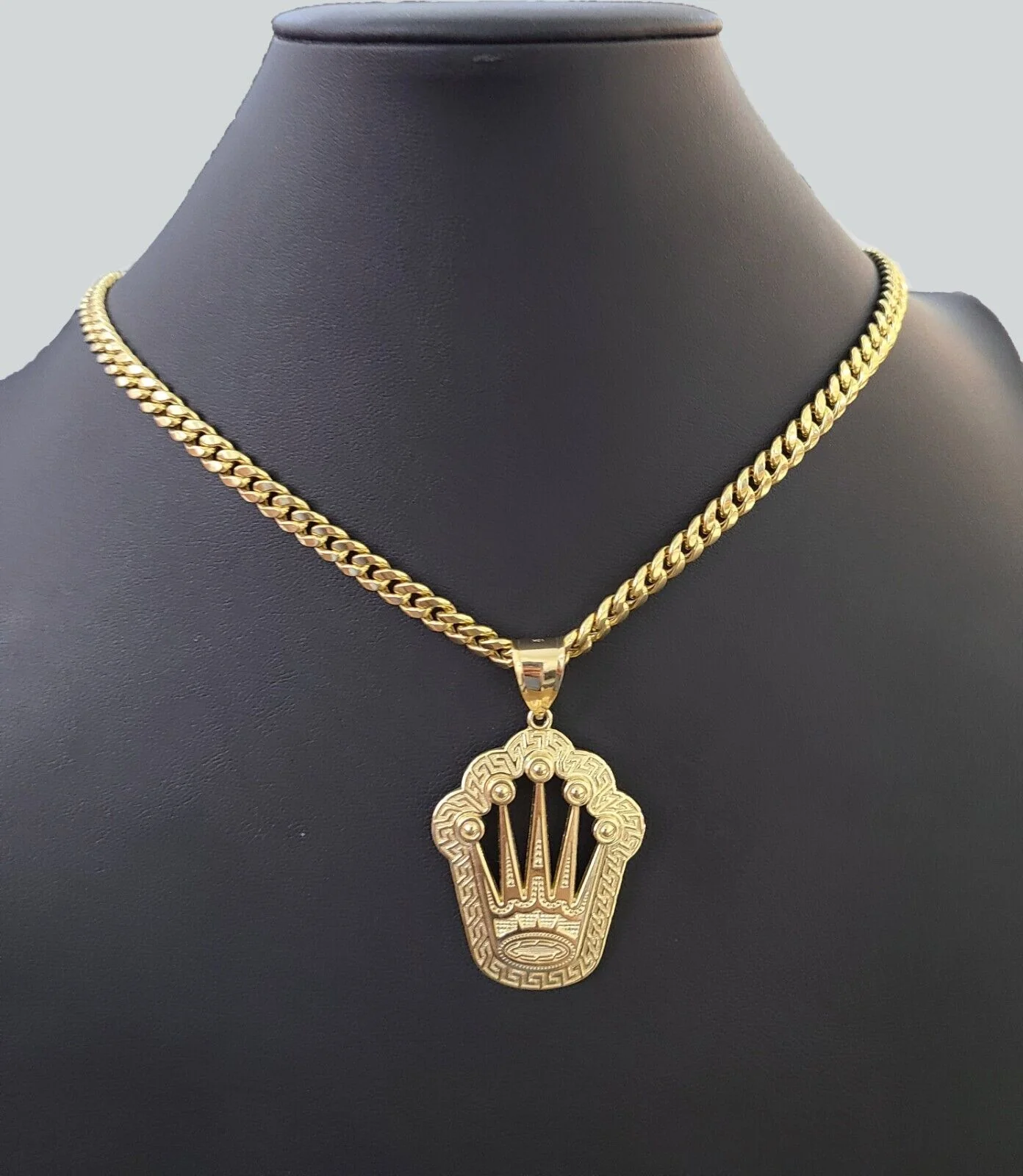 10K Yellow Gold Crown Pendent Charm 6mm Miami Cuban Link Chain 18 - 30" Inch - Image 4
