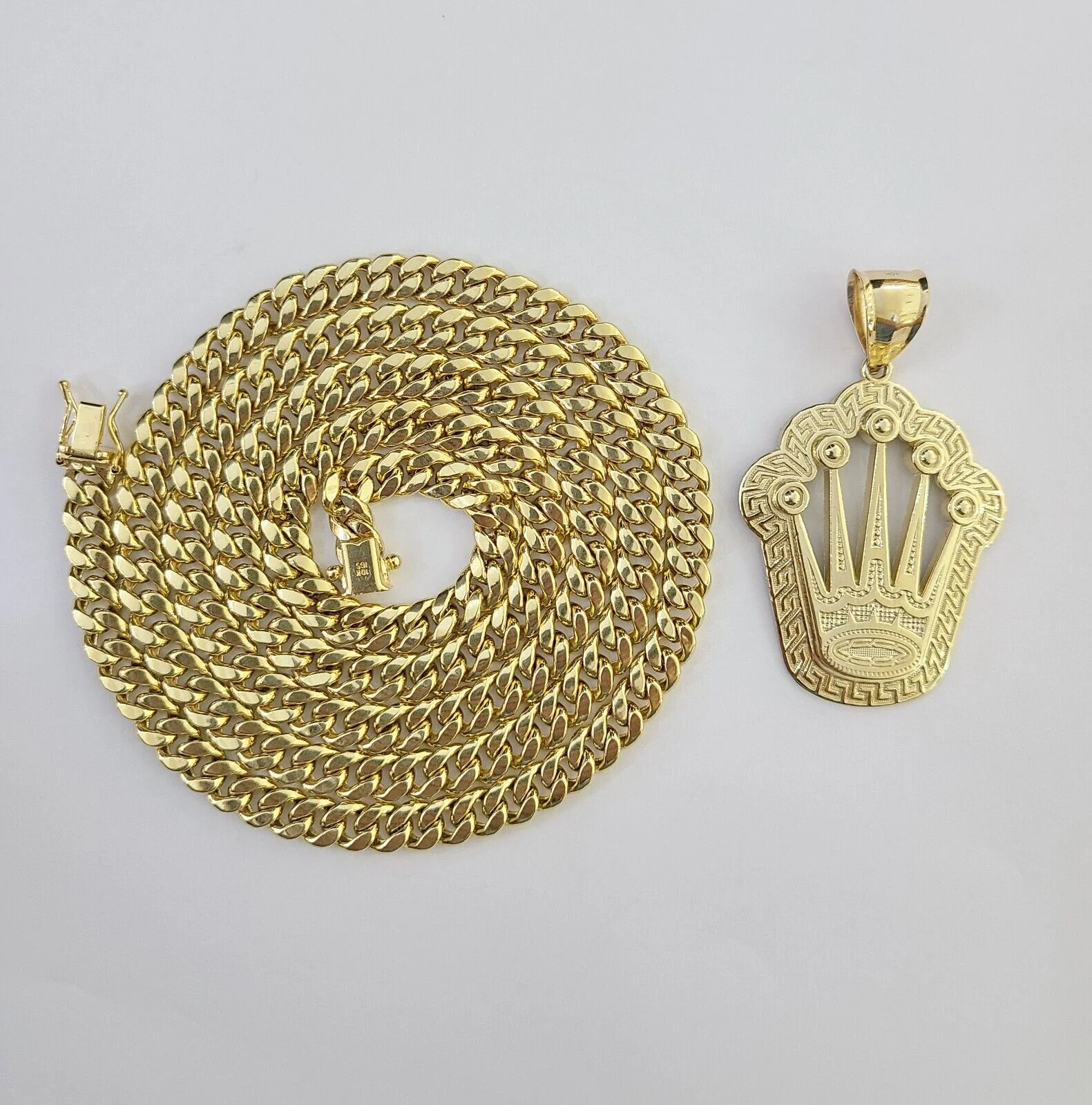 10K Yellow Gold Crown Pendent Charm 6mm Miami Cuban Link Chain 18 - 30" Inch - Image 5