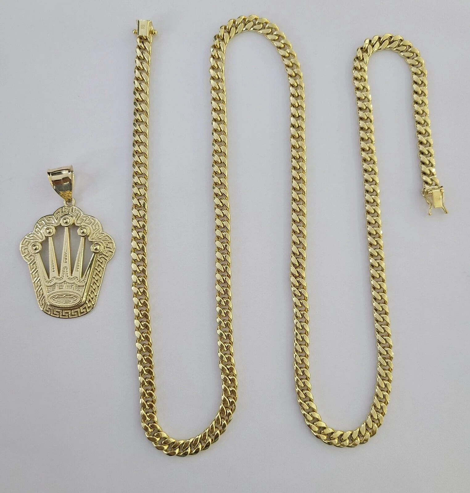 10K Yellow Gold Crown Pendent Charm 6mm Miami Cuban Link Chain 18 - 30" Inch - Image 7