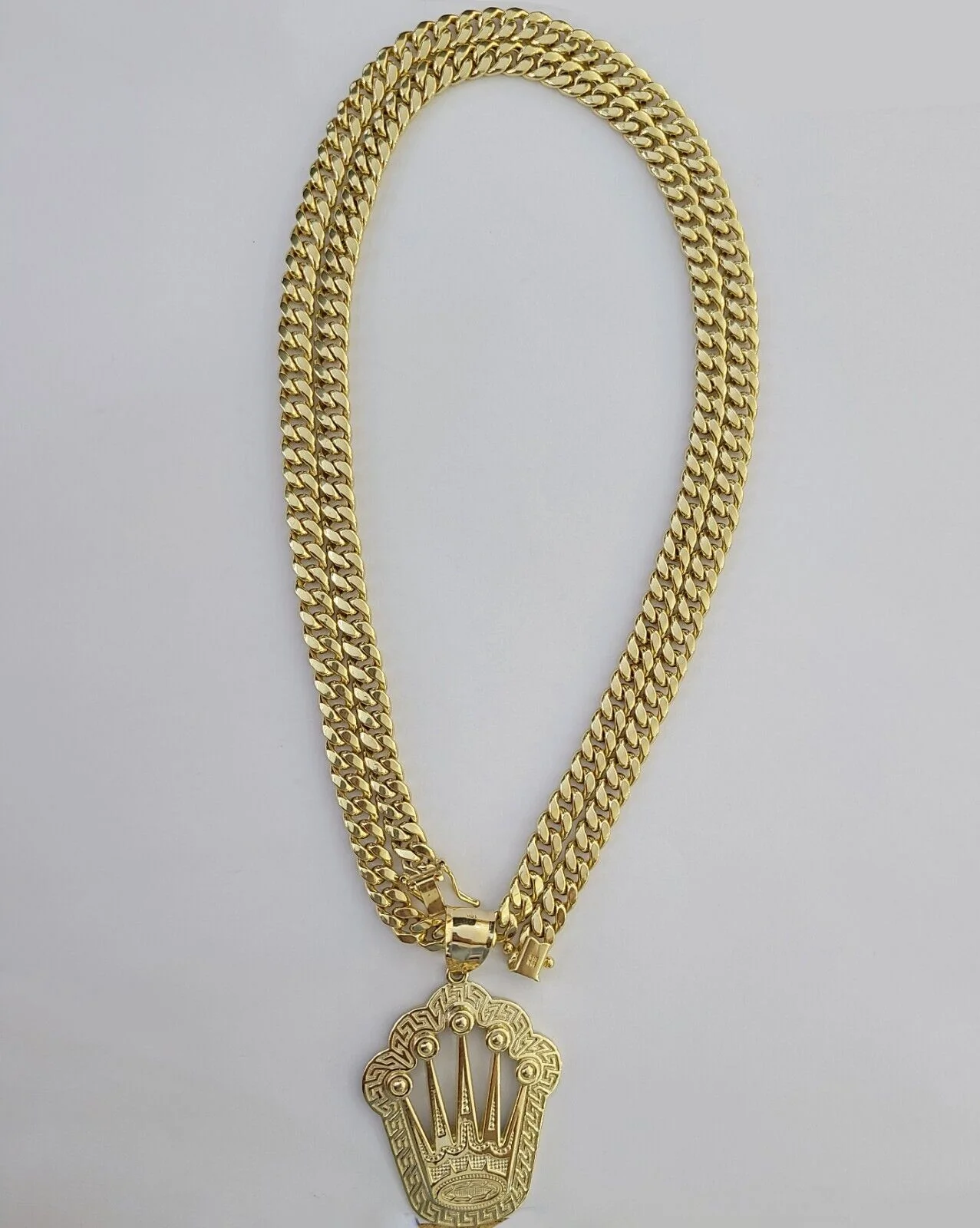 10K Yellow Gold Crown Pendent Charm 6mm Miami Cuban Link Chain 18 - 30" Inch - Image 8