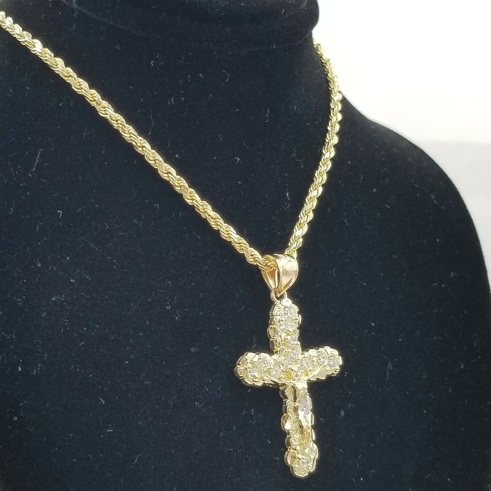 10k Yellow Gold Crucifix Cross Jesus Pendant Rope Chain 18" 20" 22" 24" 26" - Image 3