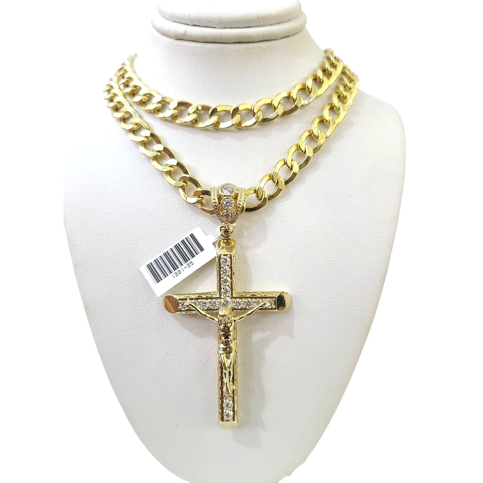 10k Yellow Gold Cuban Curb Chain Crucifix Cross Pendant Charm 8mm Necklace Men - Image 3