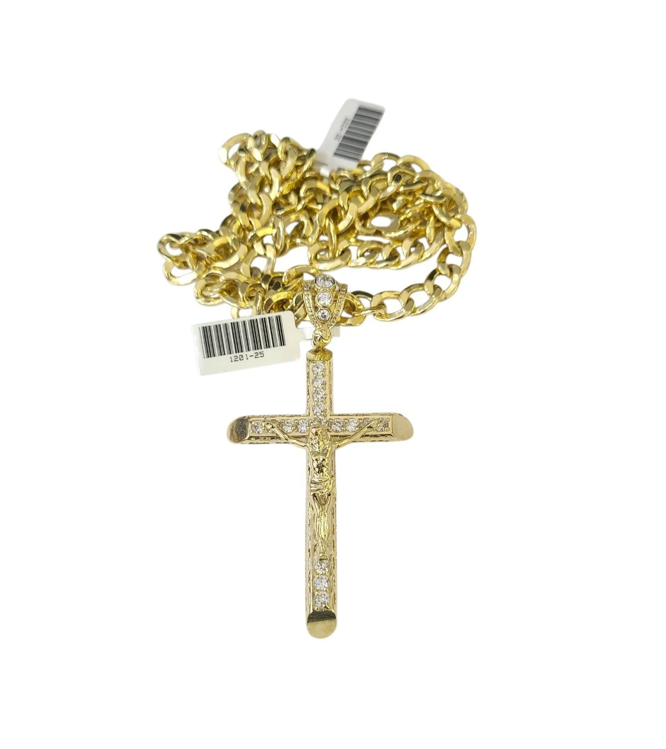 10k Yellow Gold Cuban Curb Chain Crucifix Cross Pendant Charm 8mm Necklace Men - Image 4