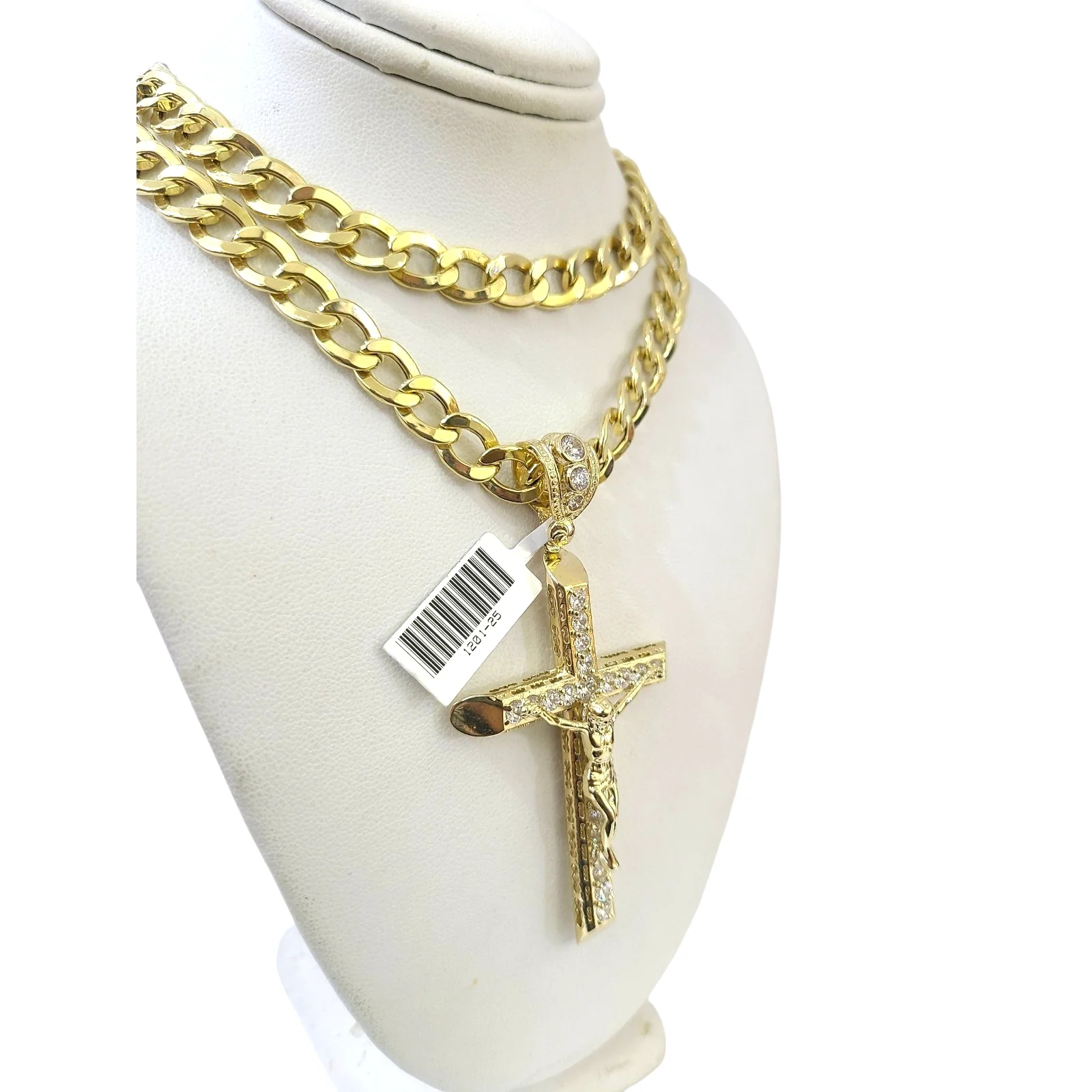 10k Yellow Gold Cuban Curb Chain Crucifix Cross Pendant Charm 8mm Necklace Men - Image 5