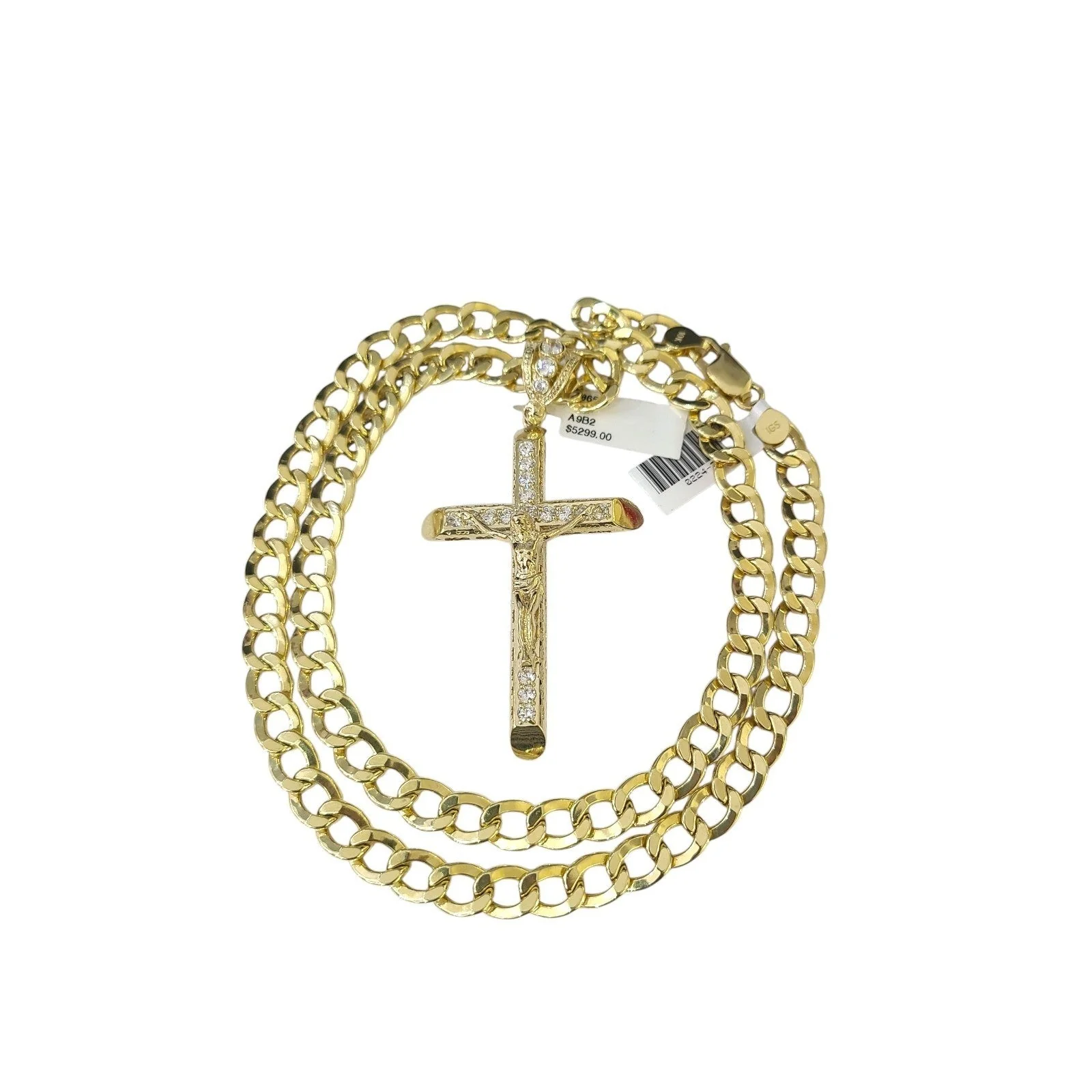 10k Yellow Gold Cuban Curb Chain Crucifix Cross Pendant Charm 8mm Necklace Men - Image 6