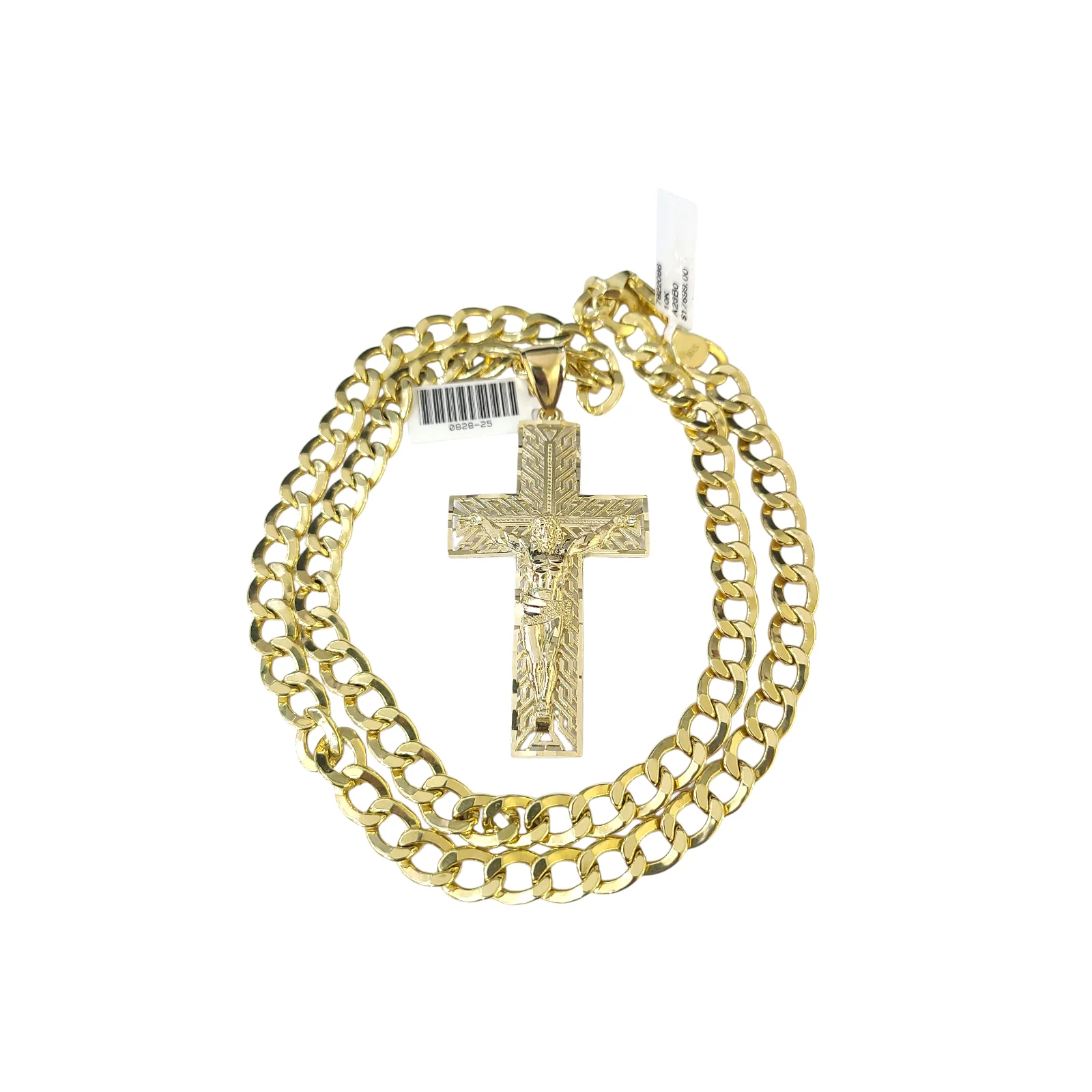 10k Yellow Gold Cuban Curb Chain Holy Cross Pendant SET Charm 8mm Necklace Men - Image 4