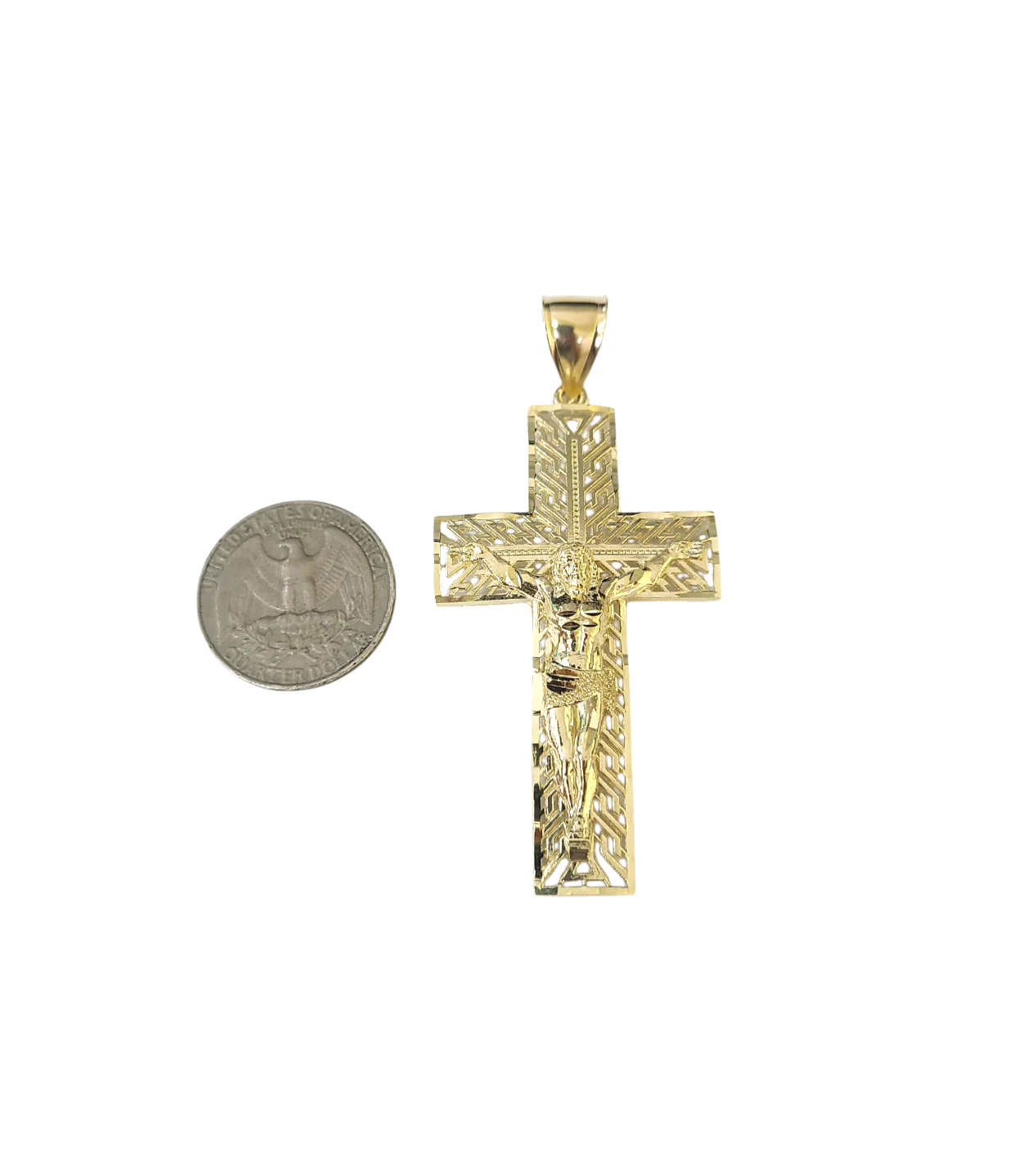 10k Yellow Gold Cuban Curb Chain Holy Cross Pendant SET Charm 8mm Necklace Men - Image 6