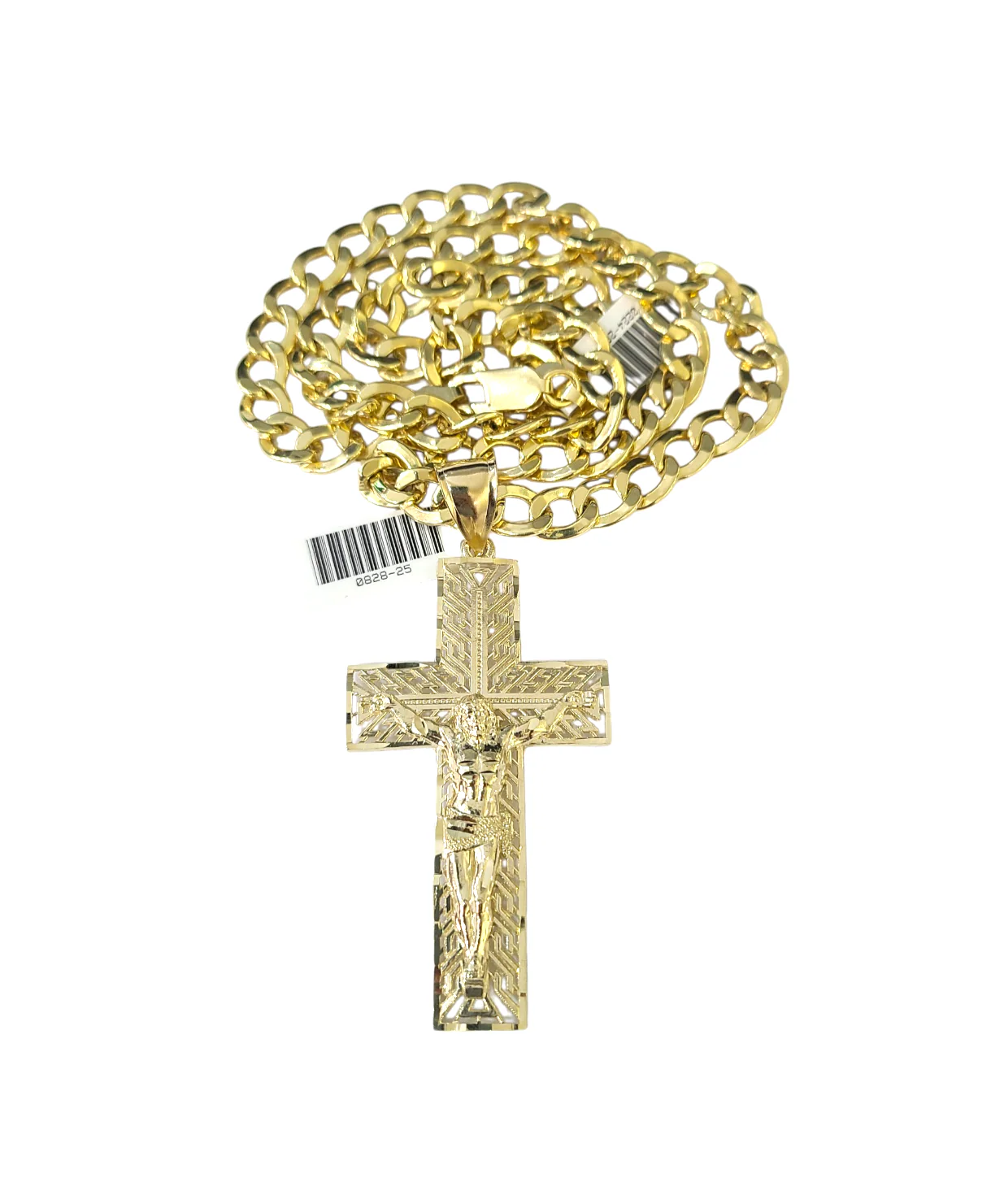 10k Yellow Gold Cuban Curb Chain Holy Cross Pendant SET Charm 8mm Necklace Men - Image 7