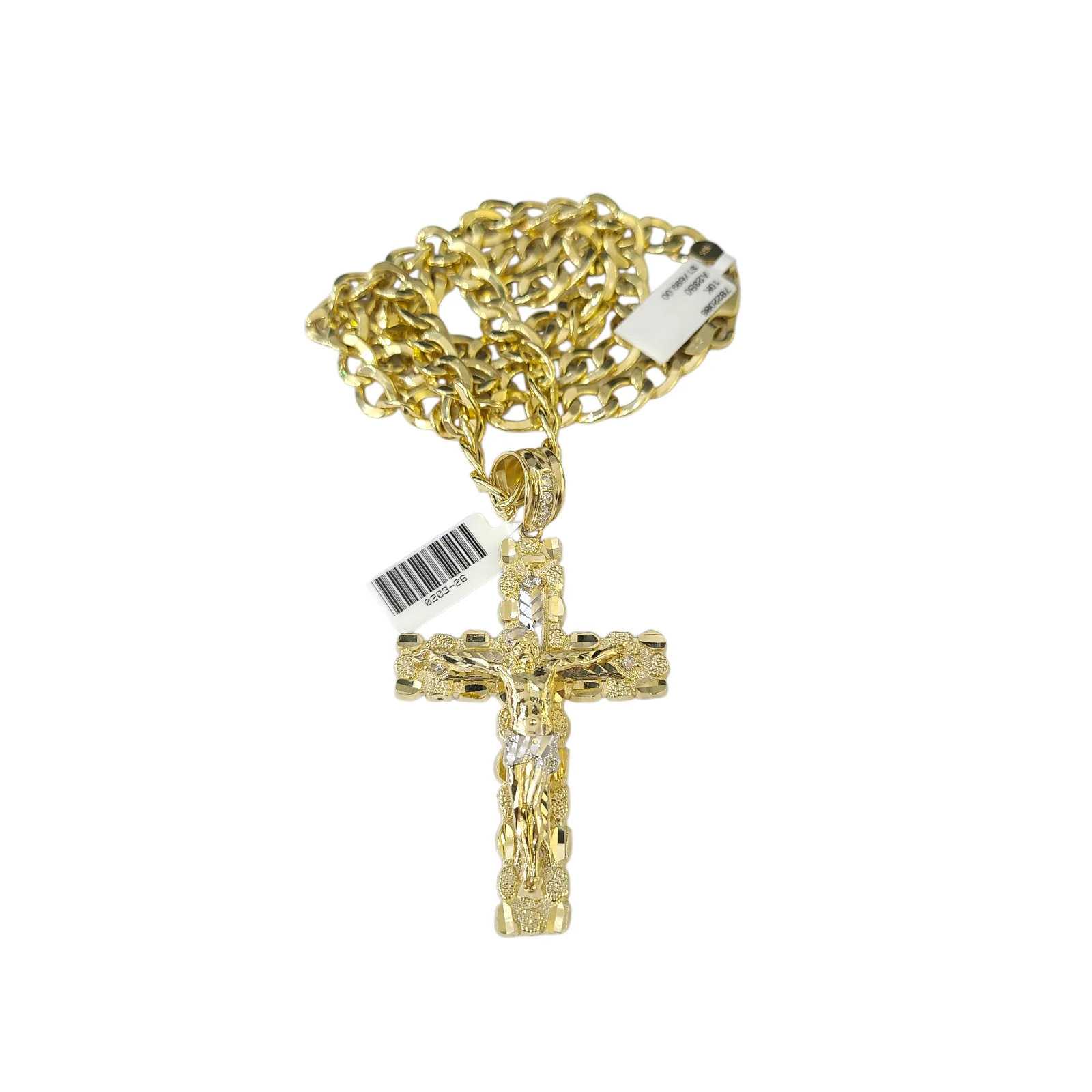 10k Yellow Gold Cuban Curb Chain Nugget Cross Pendant Charm 8mm Necklace Men - Image 2