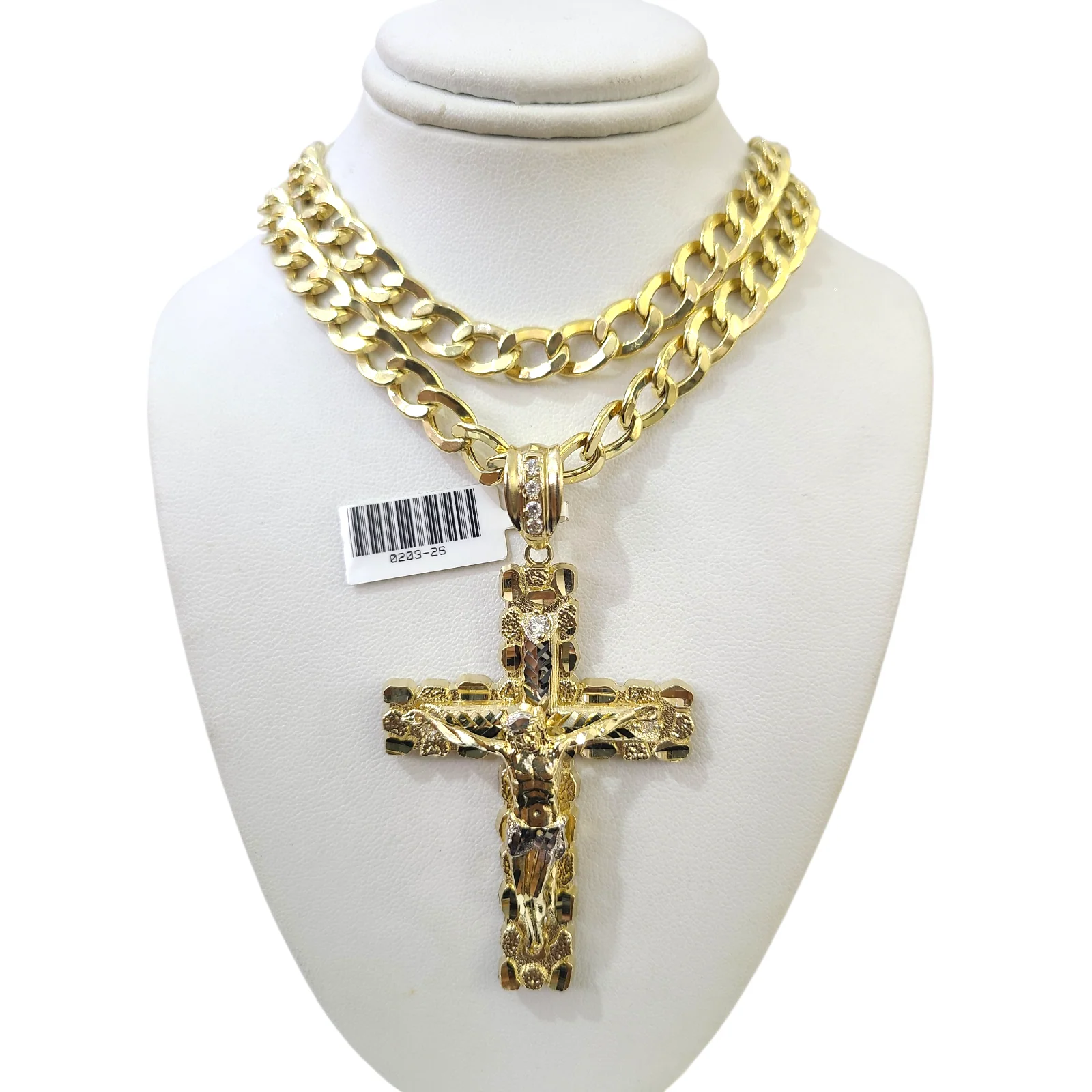 10k Yellow Gold Cuban Curb Chain Nugget Cross Pendant Charm 8mm Necklace Men - Image 3