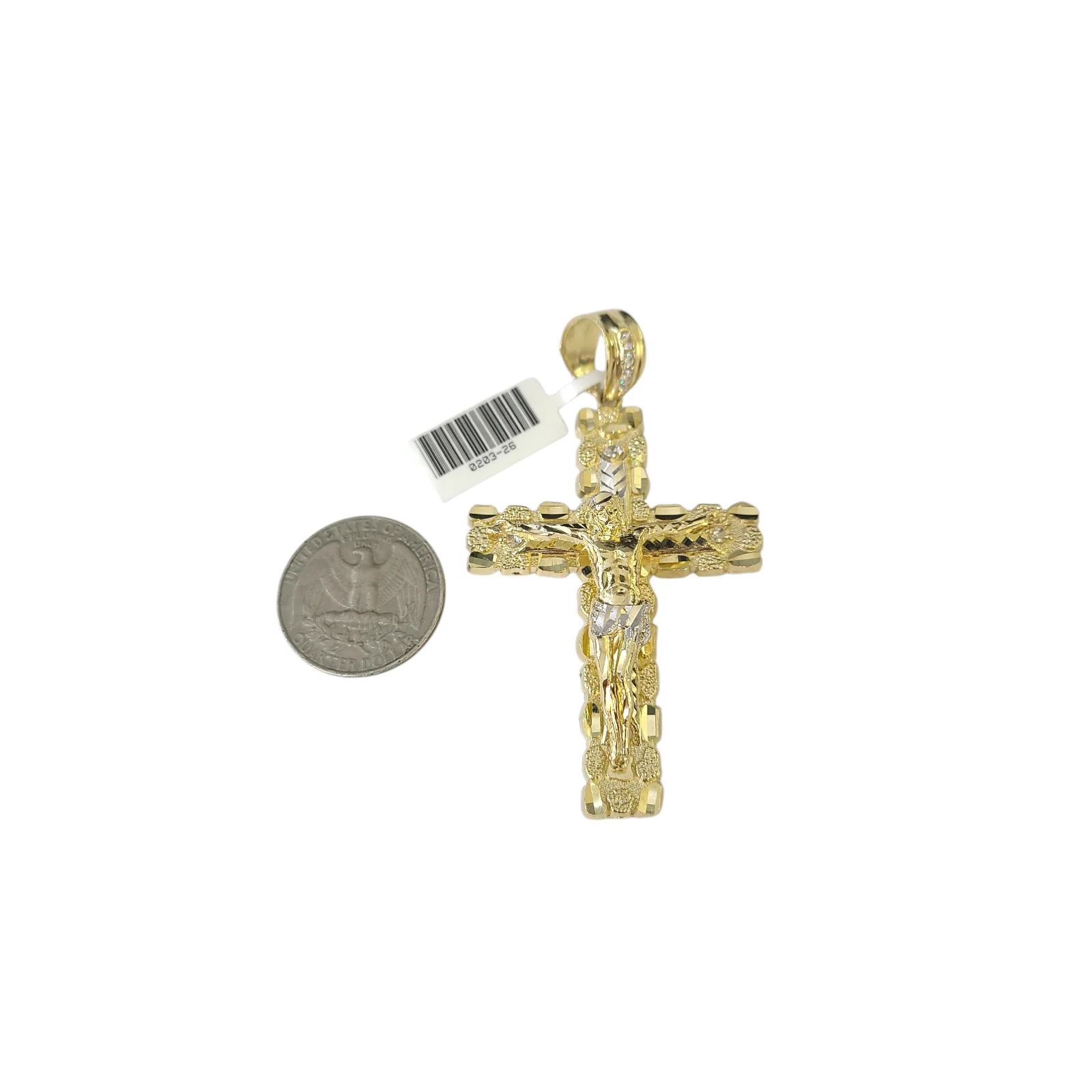 10k Yellow Gold Cuban Curb Chain Nugget Cross Pendant Charm 8mm Necklace Men - Image 4