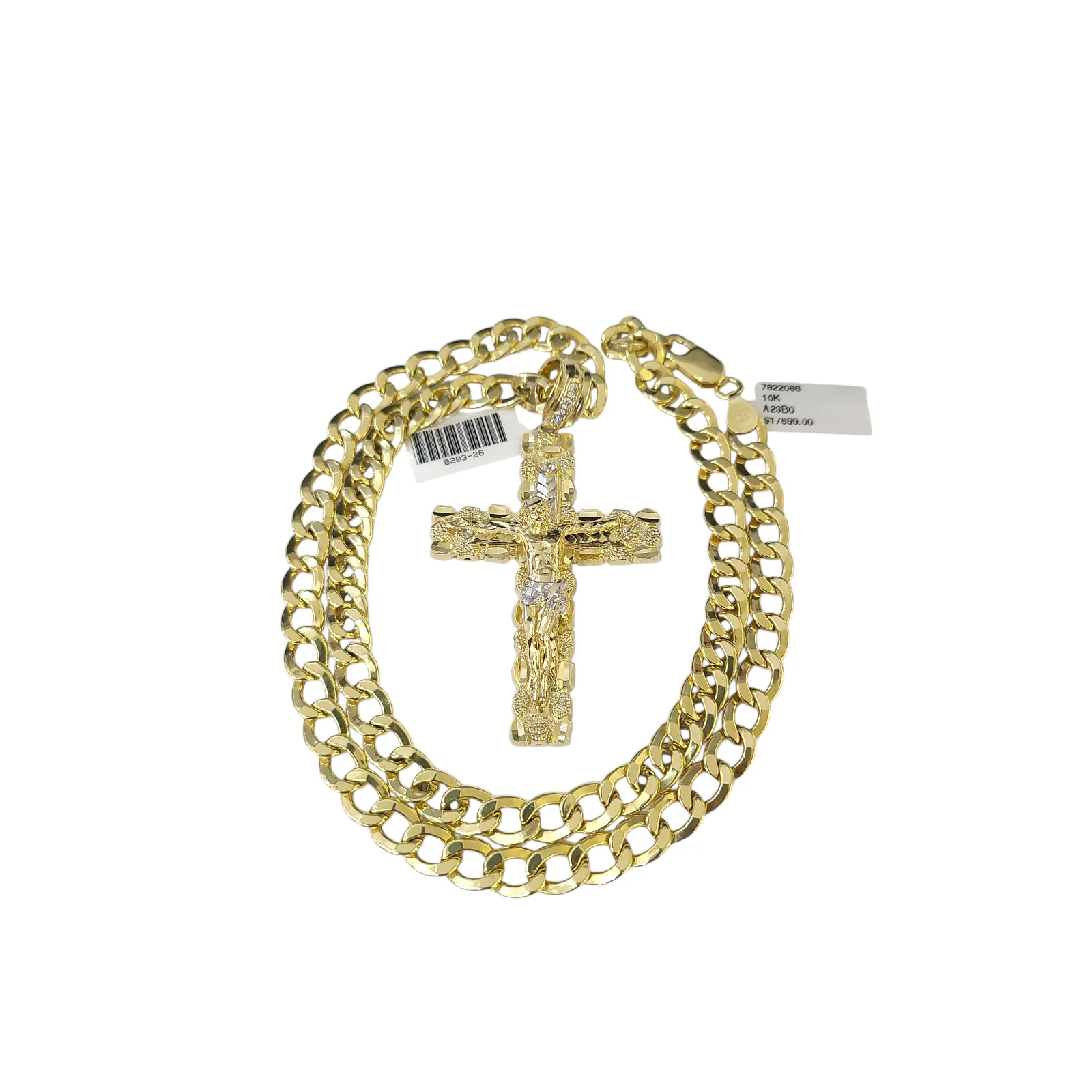 10k Yellow Gold Cuban Curb Chain Nugget Cross Pendant Charm 8mm Necklace Men - Image 8