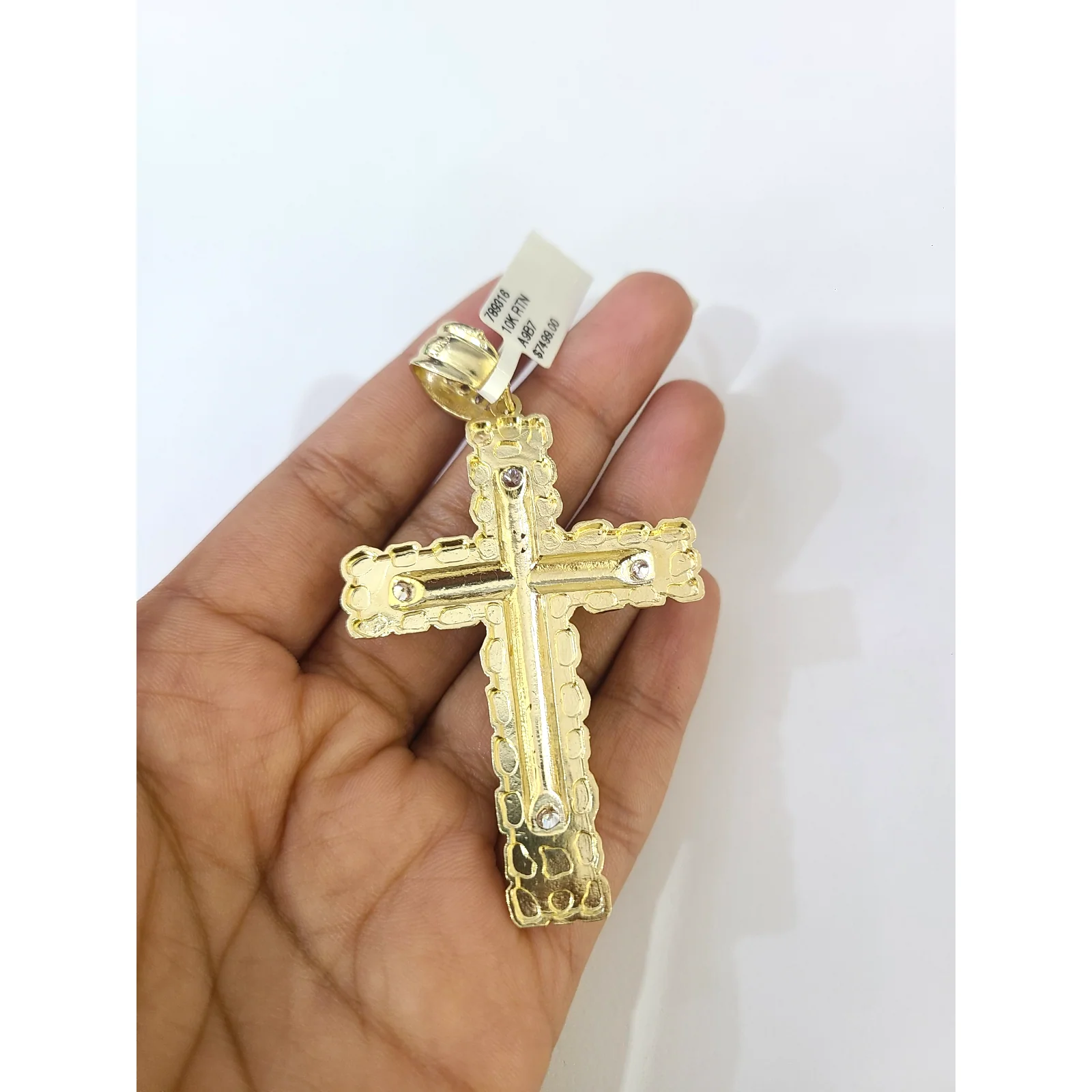 10k Yellow Gold Cuban Curb Chain Nugget Cross Pendant Charm 8mm Necklace Men - Image 9