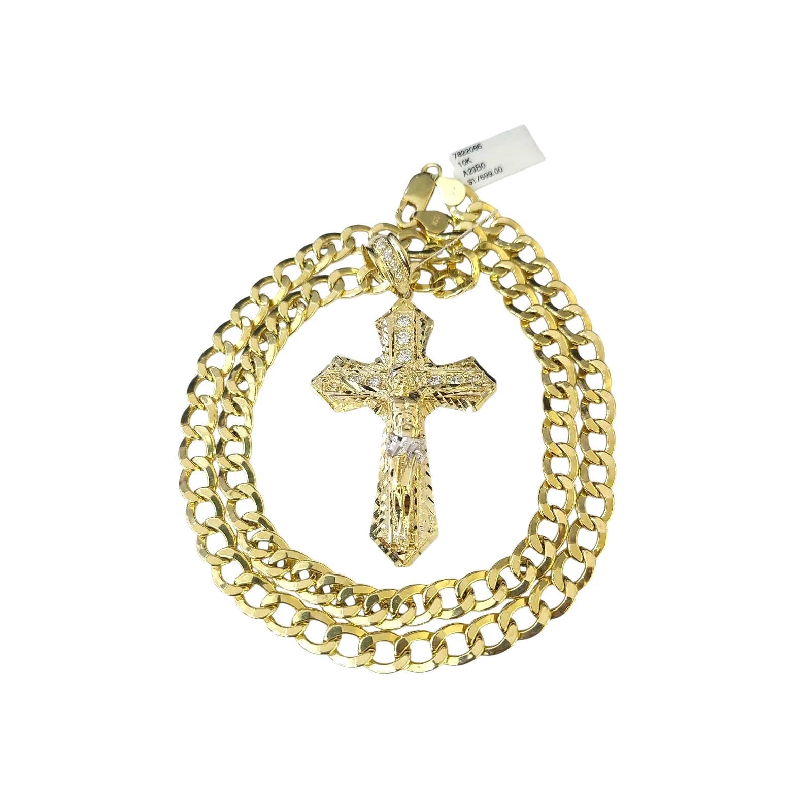 10k Yellow Gold Cuban Curb Chain SET Christ Cross Pendant Charm 8mm Necklace Men - Image 4