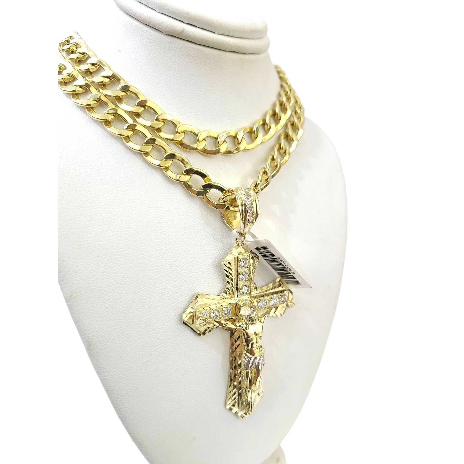10k Yellow Gold Cuban Curb Chain SET Christ Cross Pendant Charm 8mm Necklace Men - Image 8