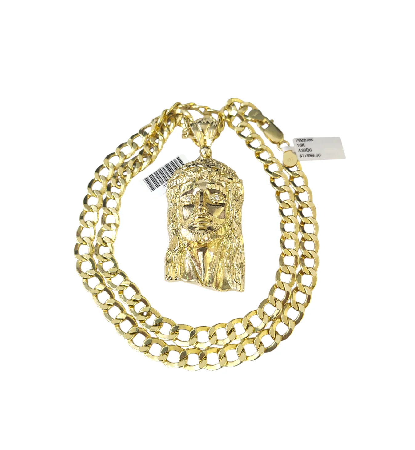 10k Yellow Gold Cuban Curb Chain SET Christ Face Pendant Charm 8mm Necklace Men - Image 2