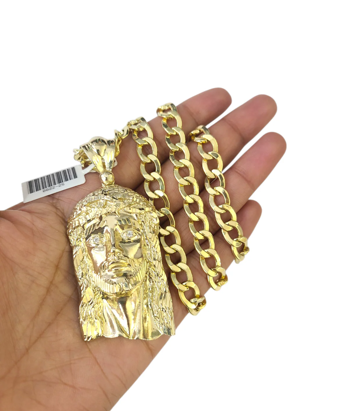 10k Yellow Gold Cuban Curb Chain SET Christ Face Pendant Charm 8mm Necklace Men - Image 3