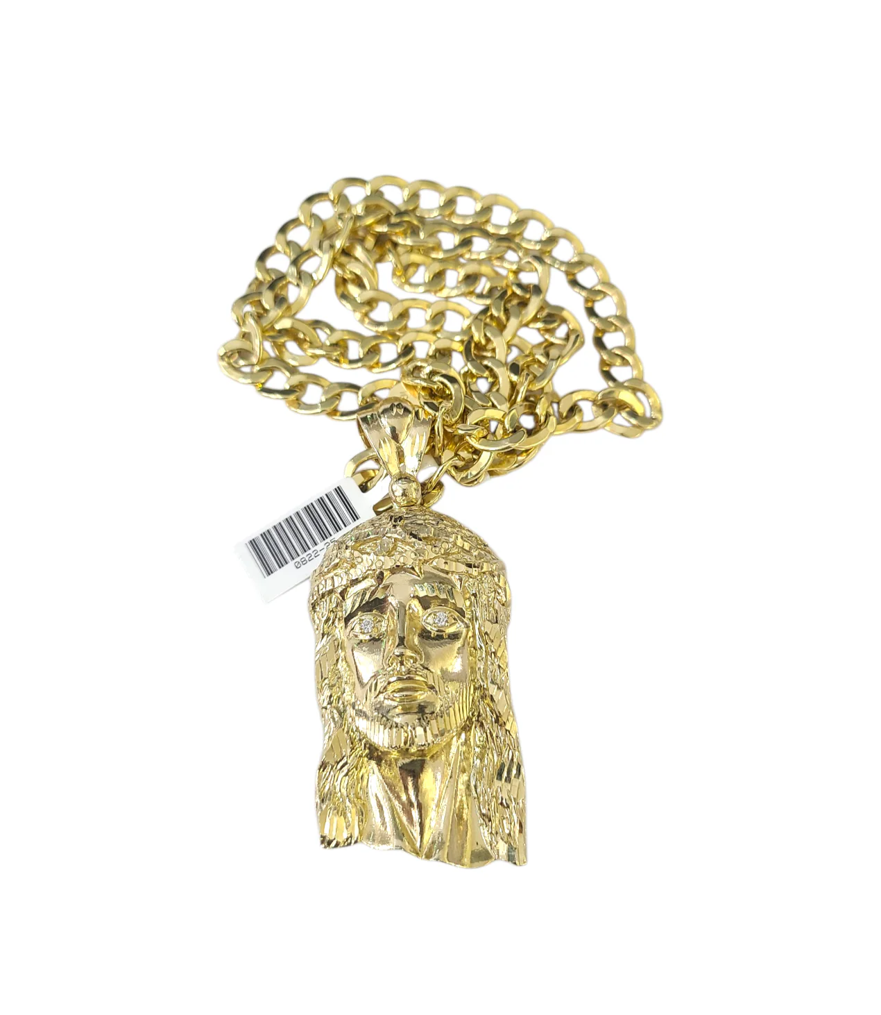 10k Yellow Gold Cuban Curb Chain SET Christ Face Pendant Charm 8mm Necklace Men - Image 4