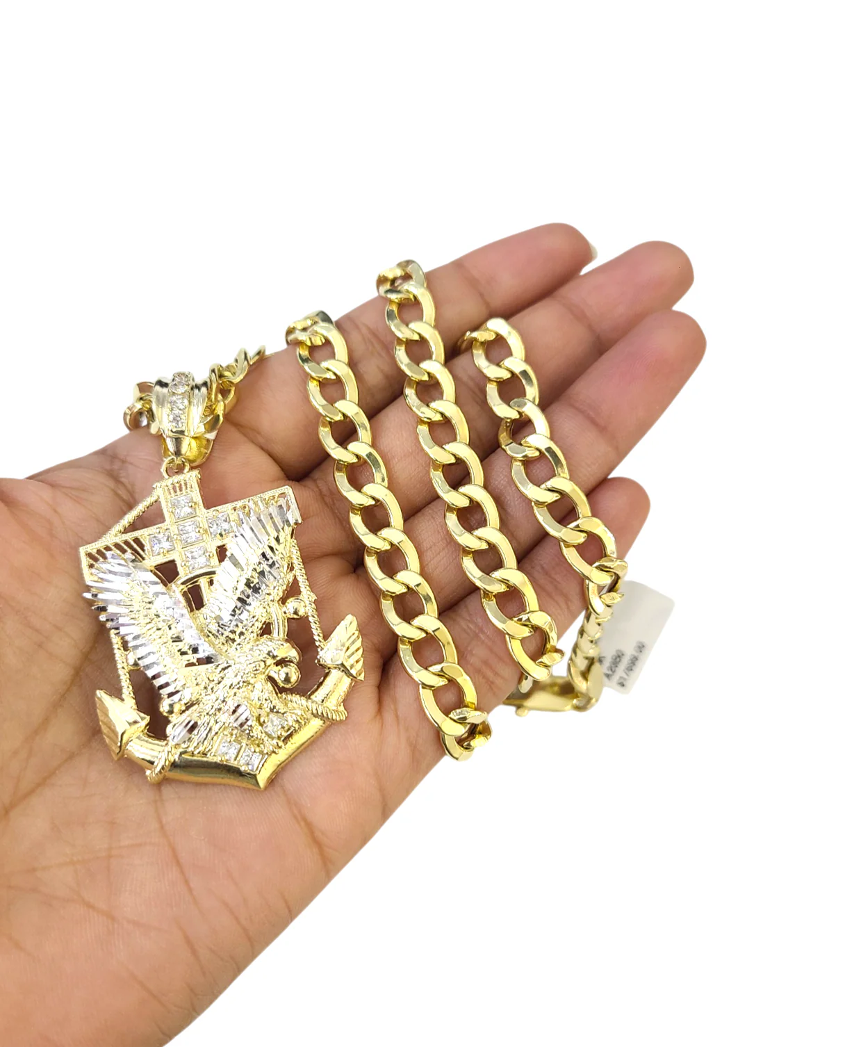 10k Yellow Gold Cuban Curb Chain SET Eagle Anchor Pendant Charm 8mm Necklace Men - Image 2